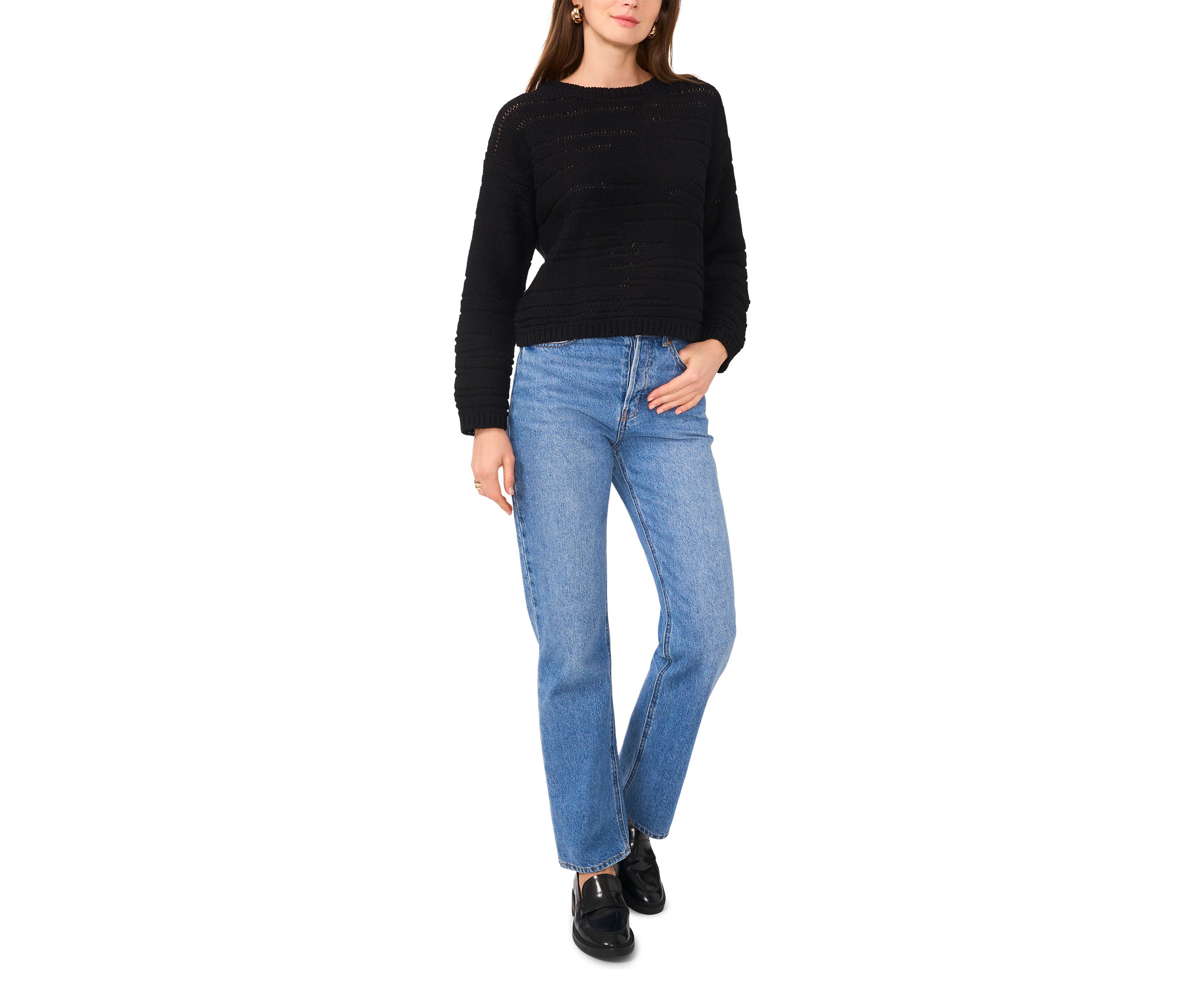 Womens Long Sleeve Tape Yarn Crew Neck Sweater 