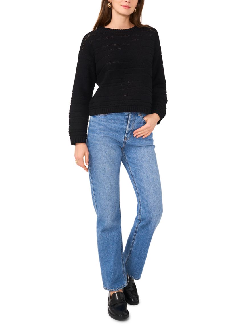 Womens Long Sleeve Tape Yarn Crew Neck Sweater 
