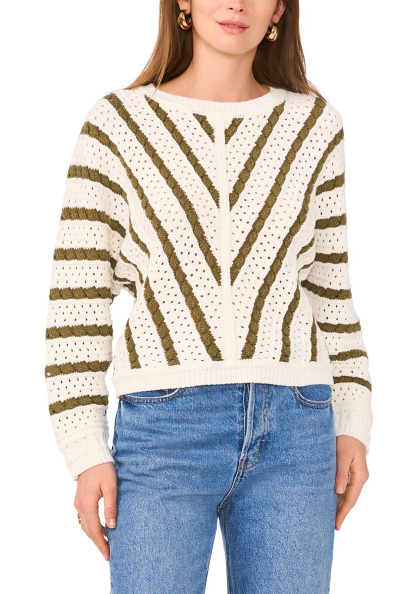 Womens Long Sleeve Open Front Chevron Sweater 
