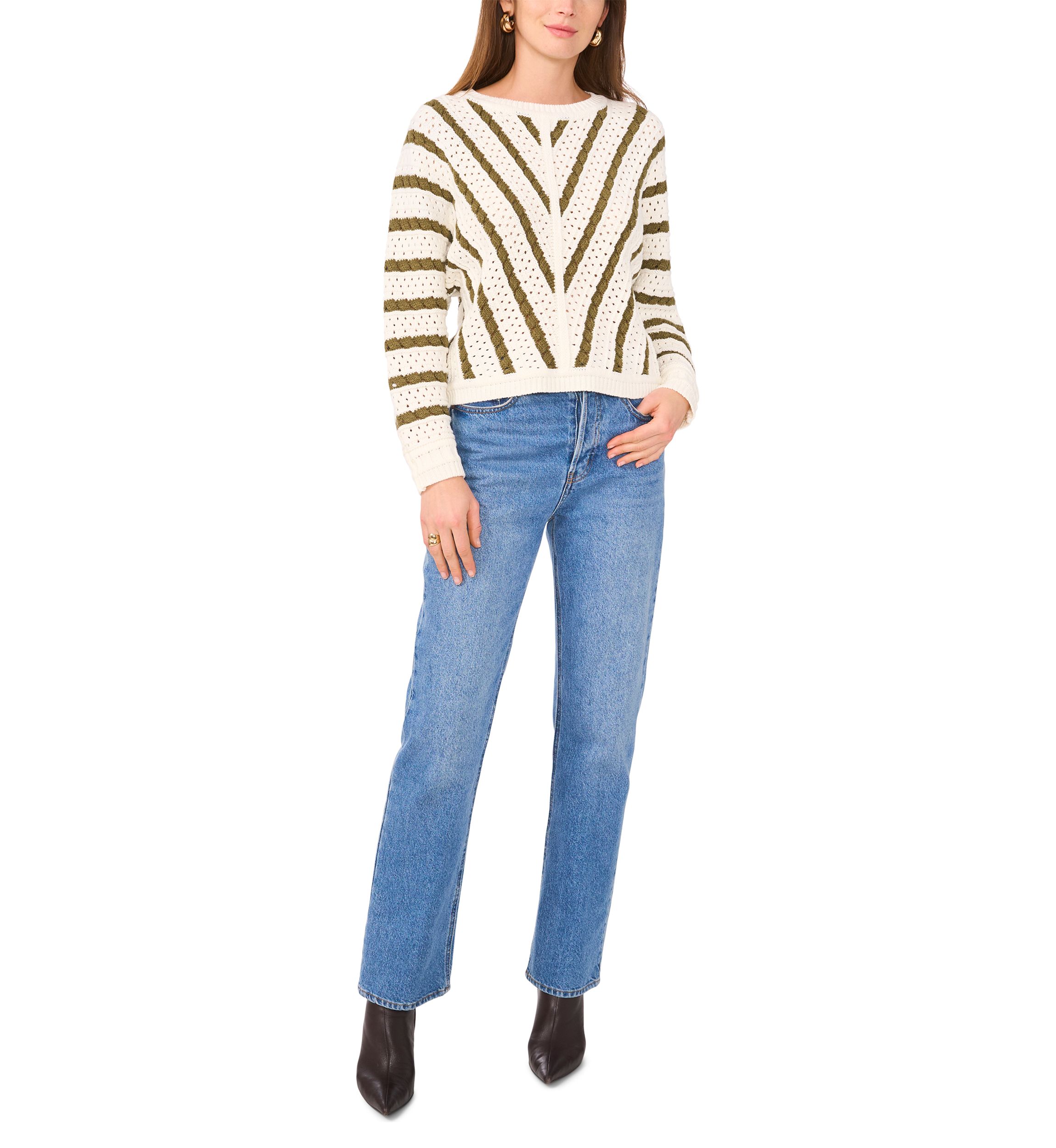 Womens Long Sleeve Open Front Chevron Sweater 