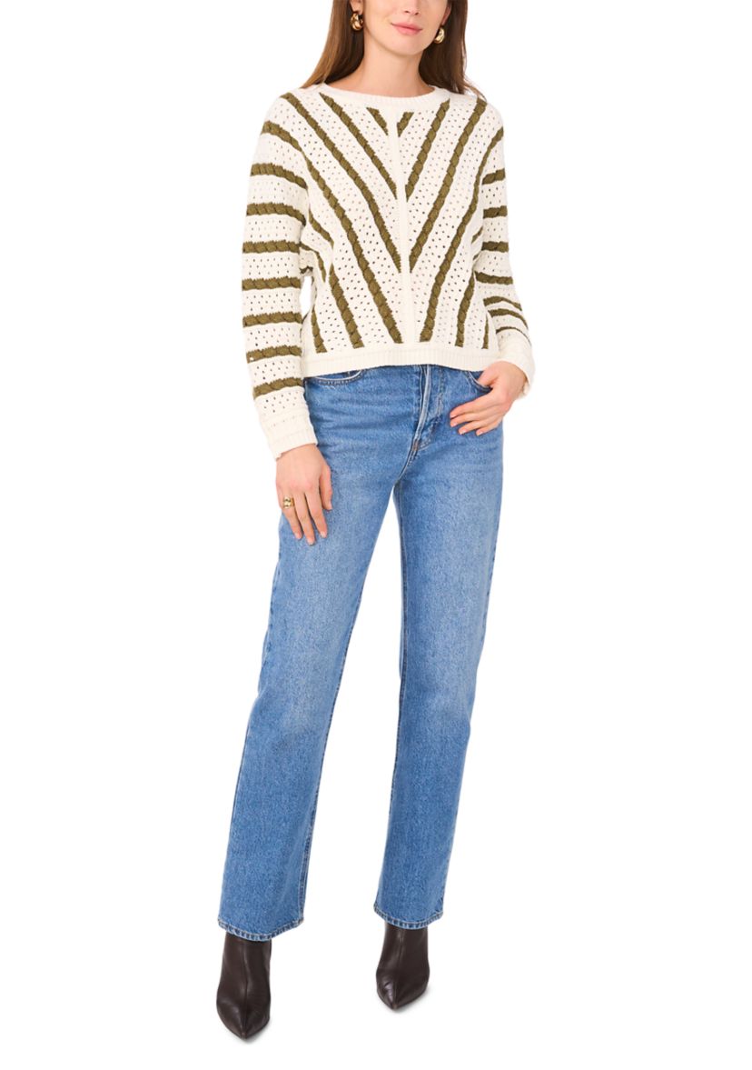 Womens Long Sleeve Open Front Chevron Sweater 