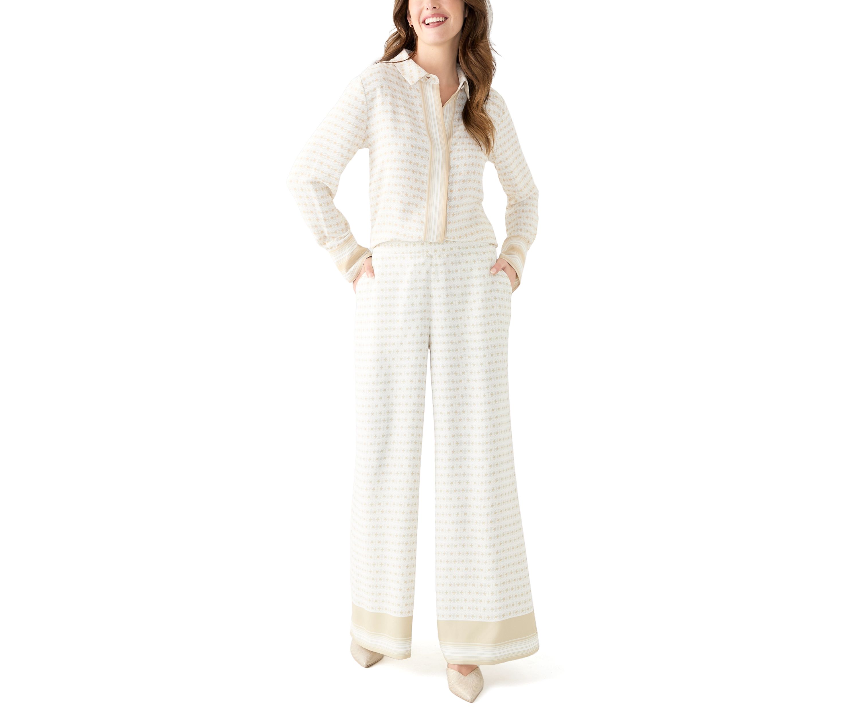 Womens Geometric Print Wide Leg Pants