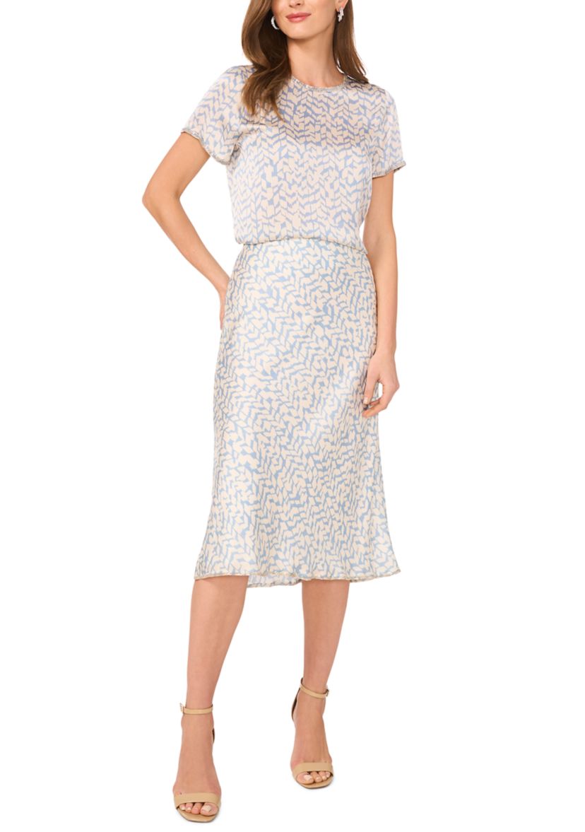 Womens Chevron Print A-Line Satin Midi Skirt