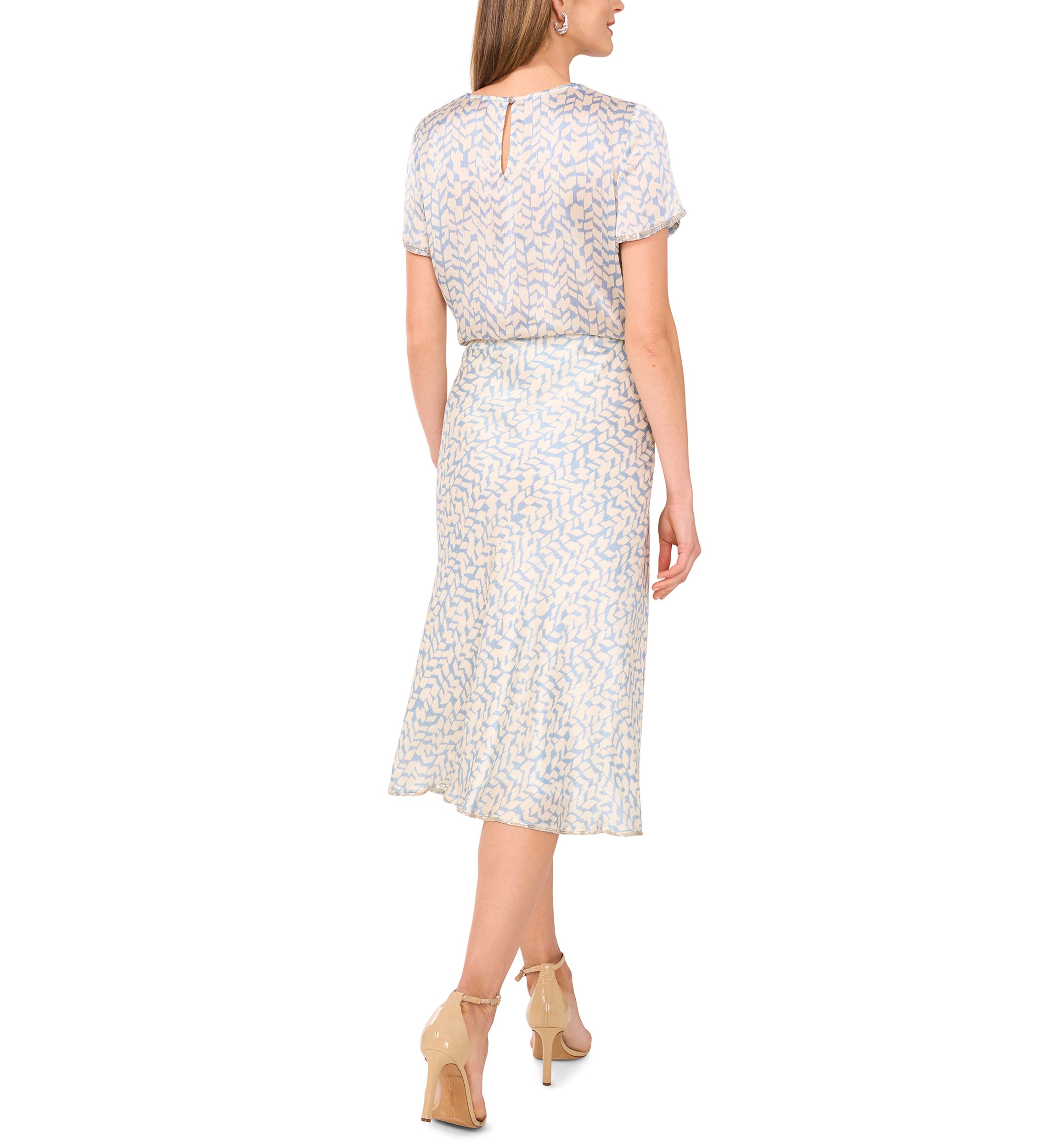 Womens Chevron Print A-Line Satin Midi Skirt