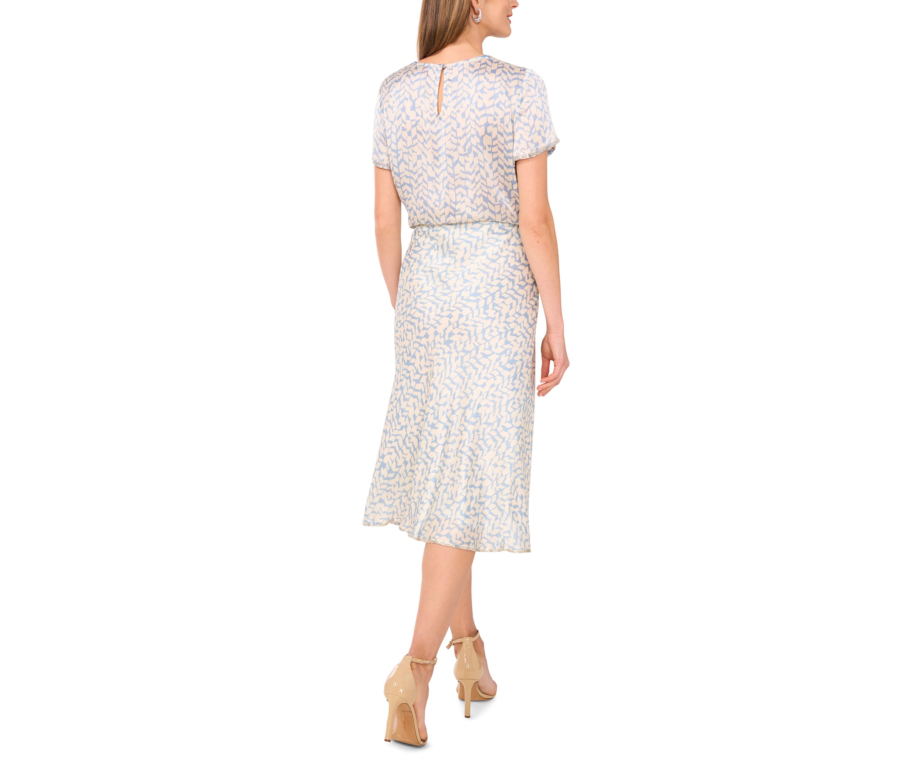 Womens Chevron Print A-Line Satin Midi Skirt