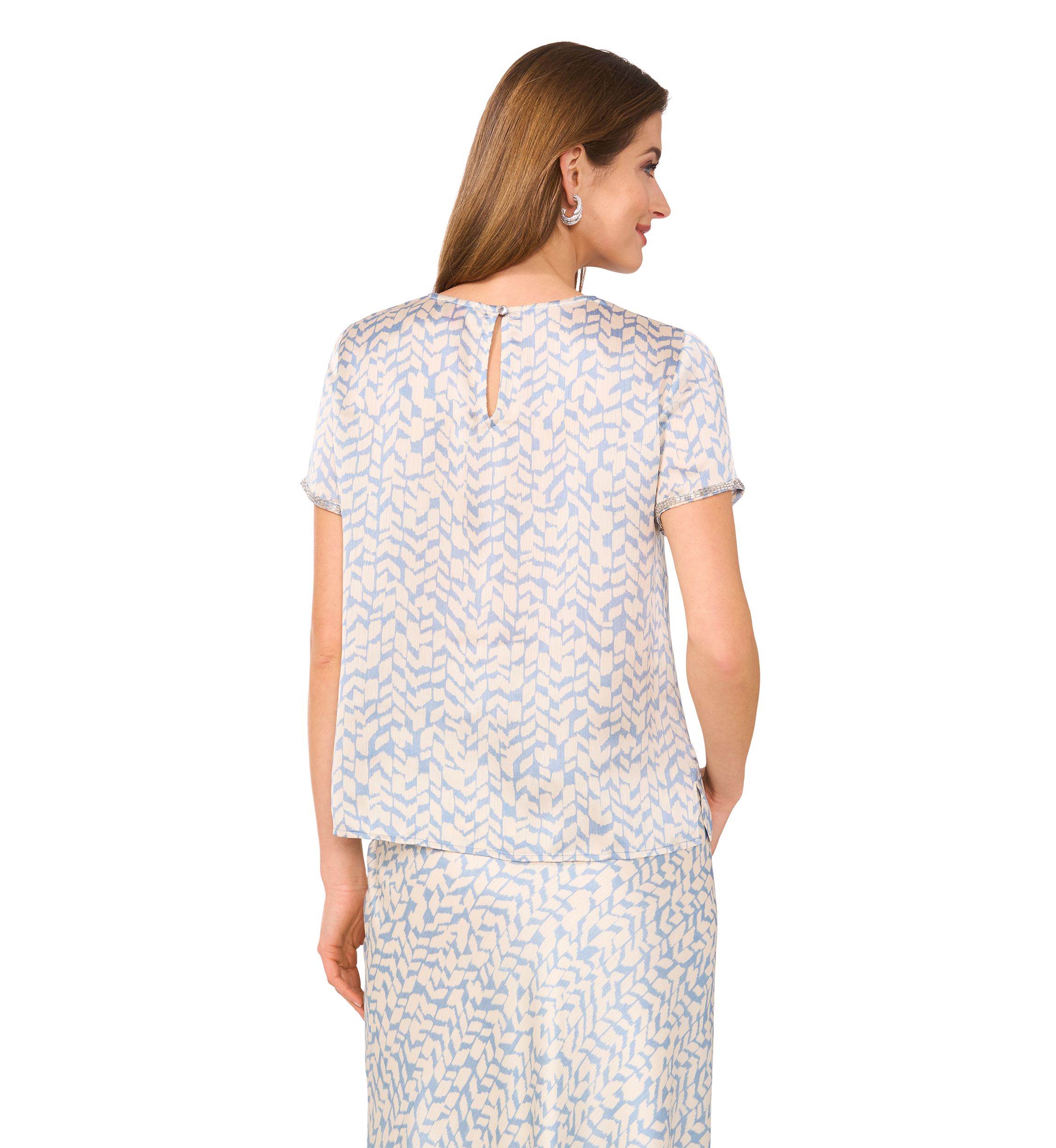 Womens Chevron Print A-Line Satin Midi Skirt