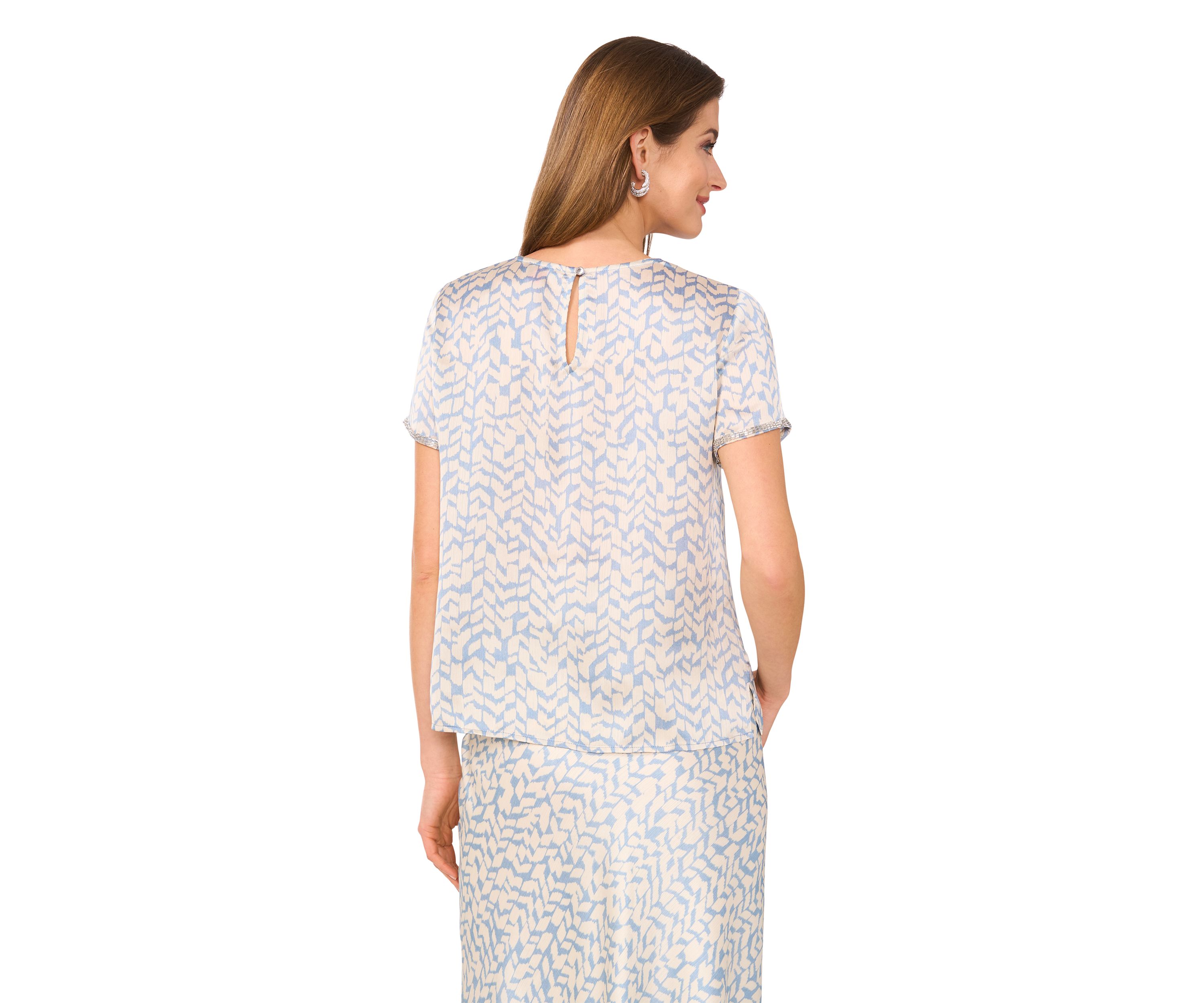 Womens Chevron Print A-Line Satin Midi Skirt