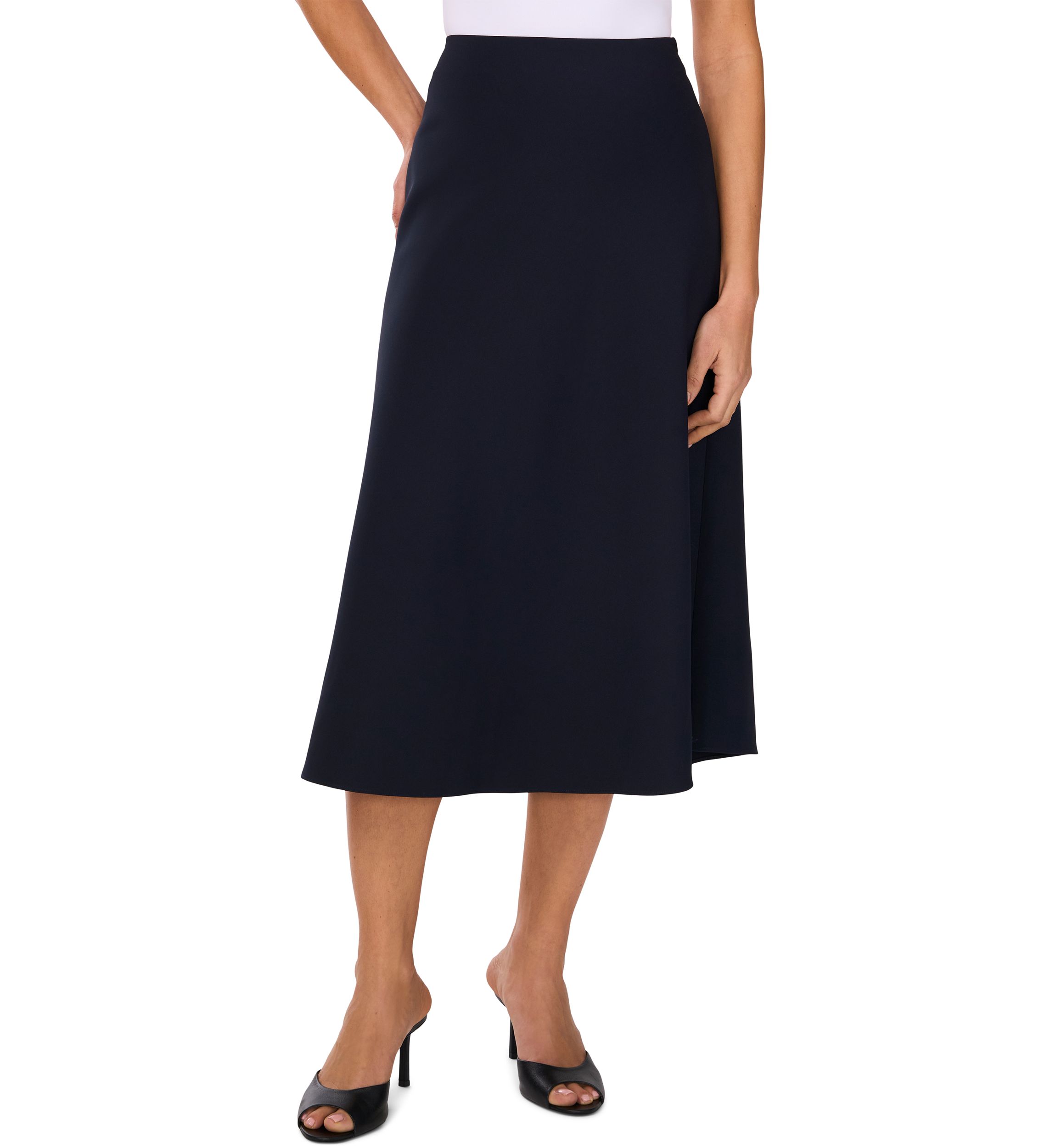 Womens A-Line Satin Midi Skirt 