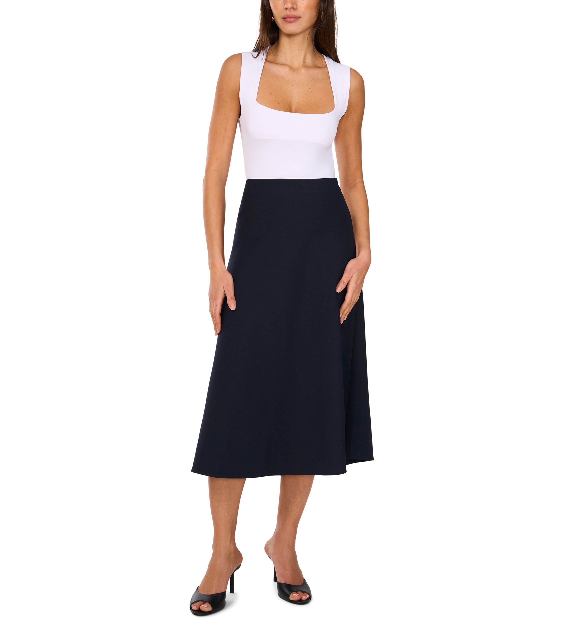 Womens A-Line Satin Midi Skirt 