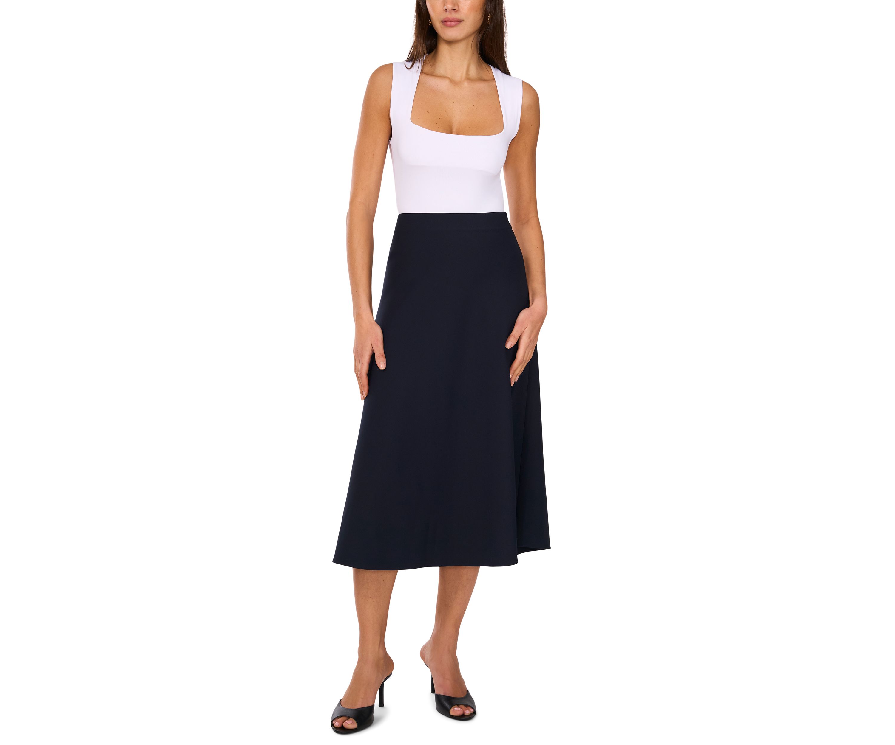 Womens A-Line Satin Midi Skirt 