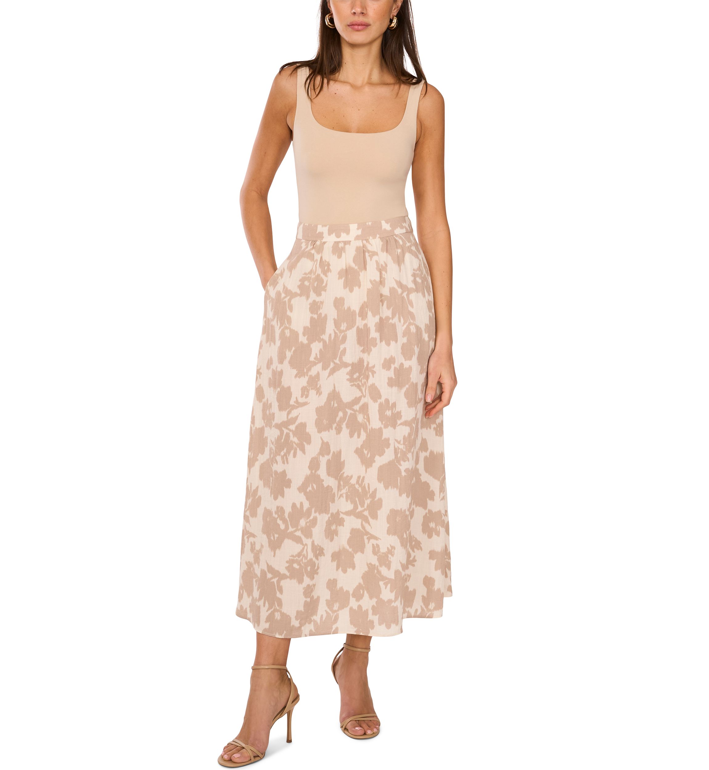 Womens Floral Midi Skirt
