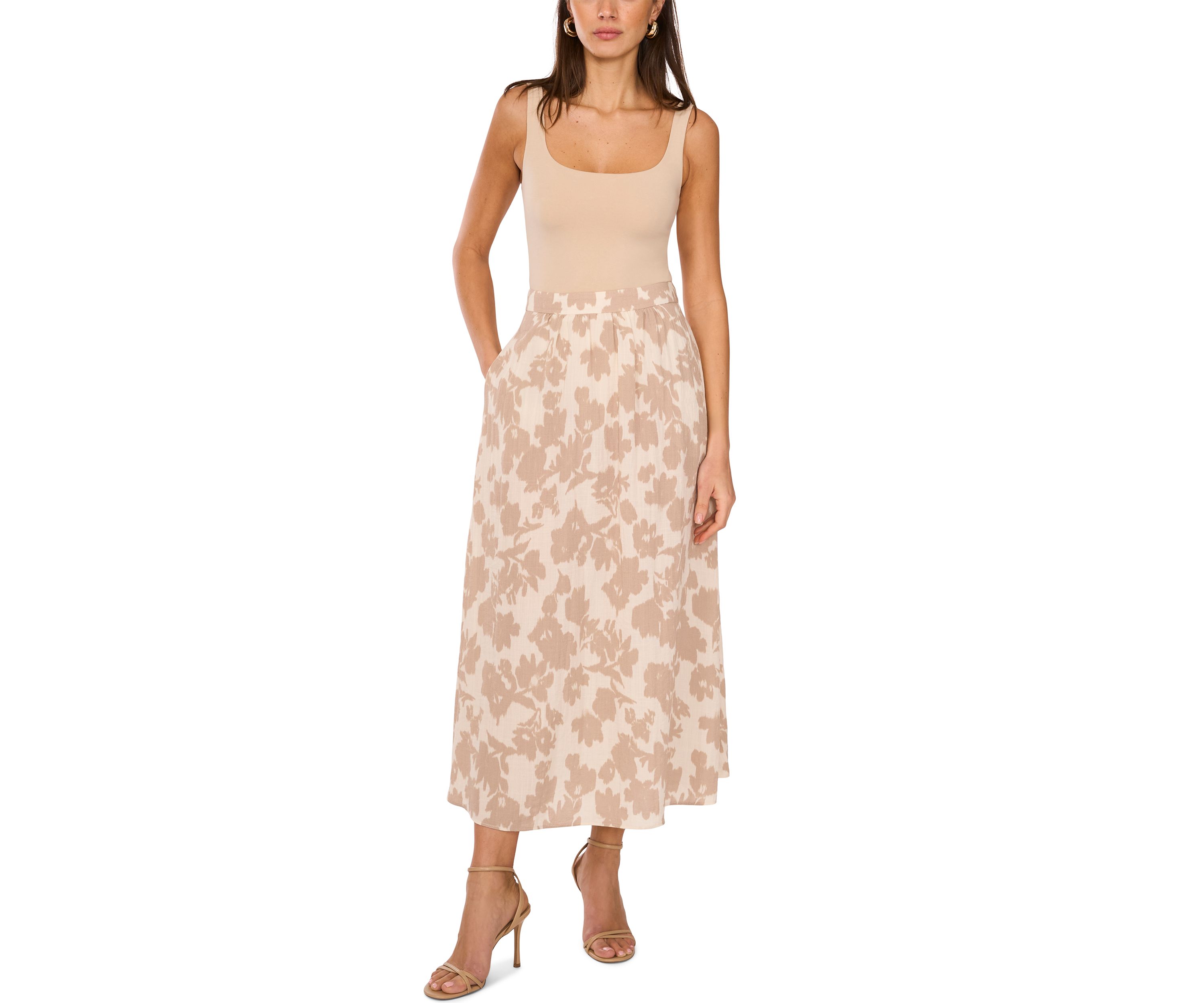 Womens Floral Midi Skirt
