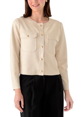 Vince Camuto Women's Long Sleeve Vegan Suede Jacket, Sand, XS