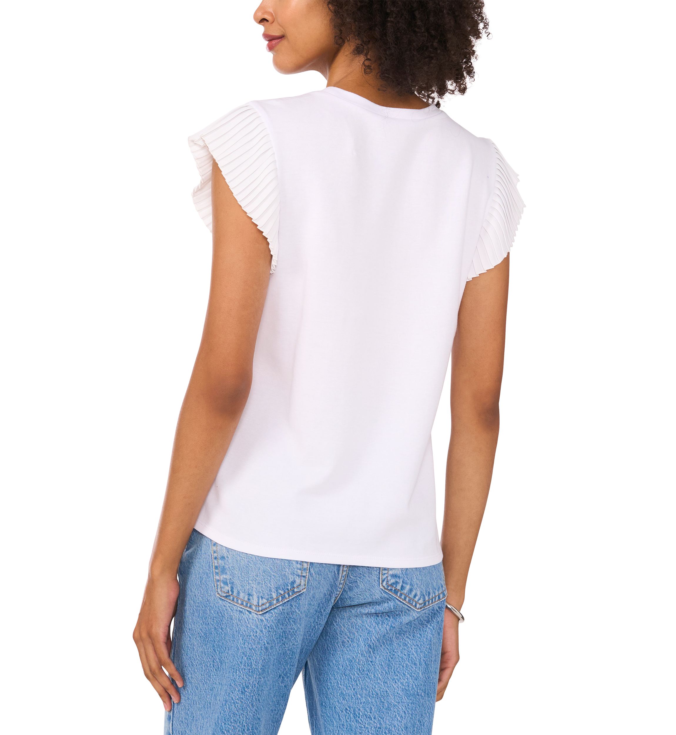 Womens Ruffle Sleeve Mix Media Top