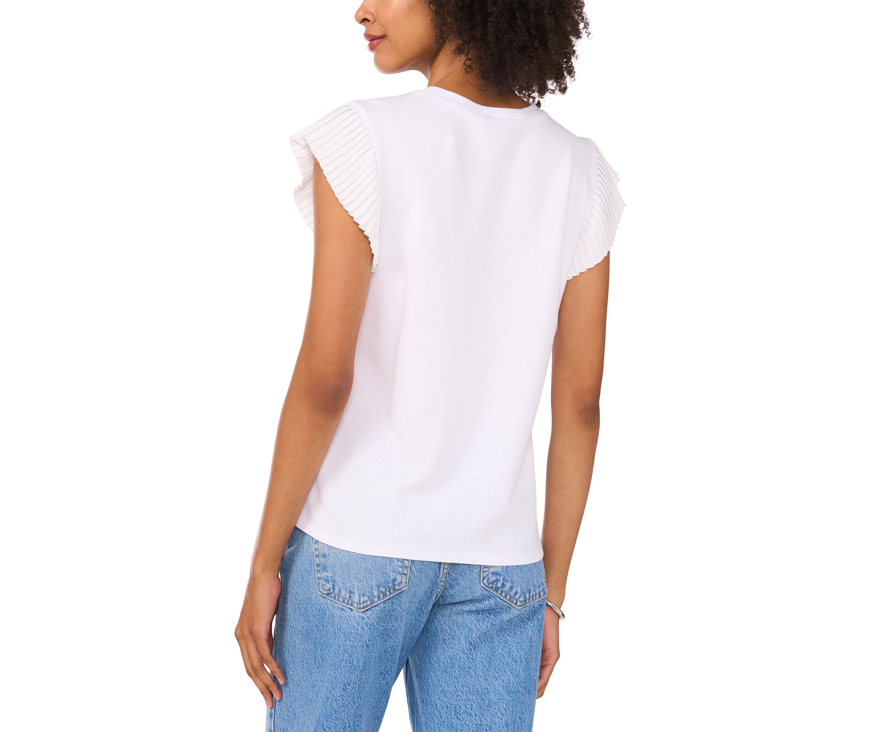 Womens Ruffle Sleeve Mix Media Top