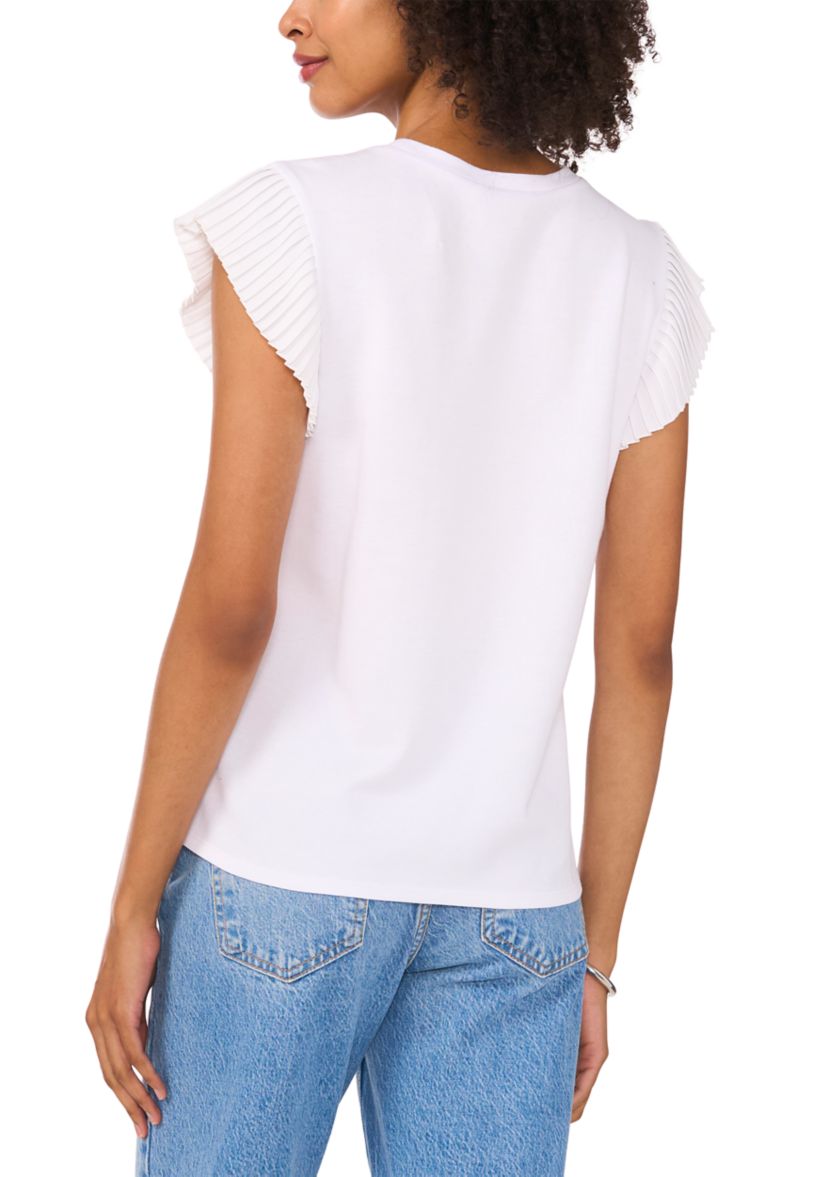 Womens Ruffle Sleeve Mix Media Top