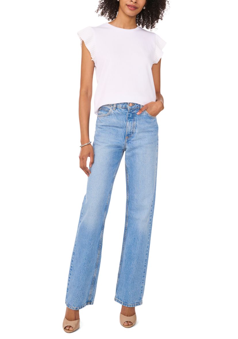 Womens Ruffle Sleeve Mix Media Top