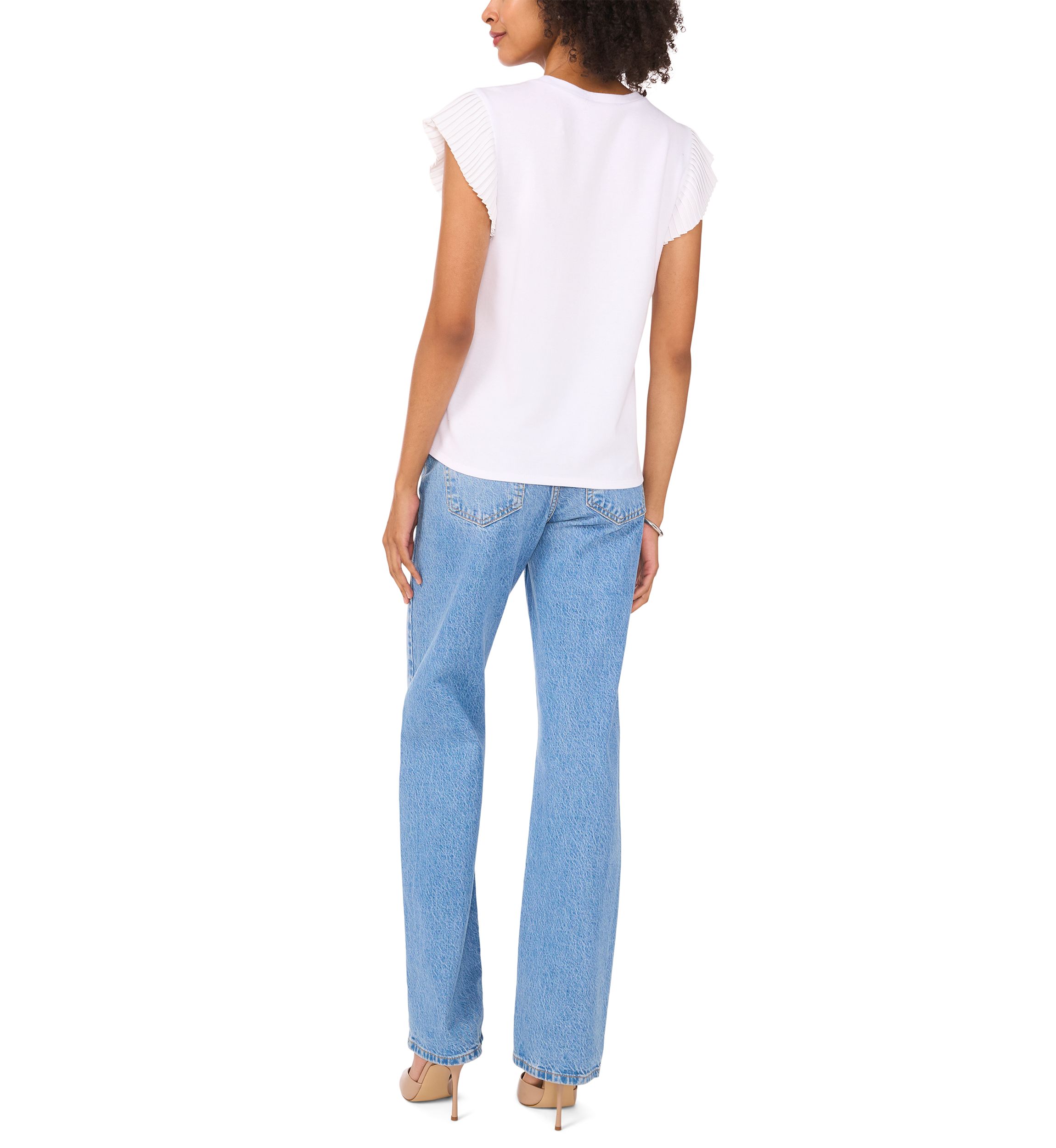 Womens Ruffle Sleeve Mix Media Top