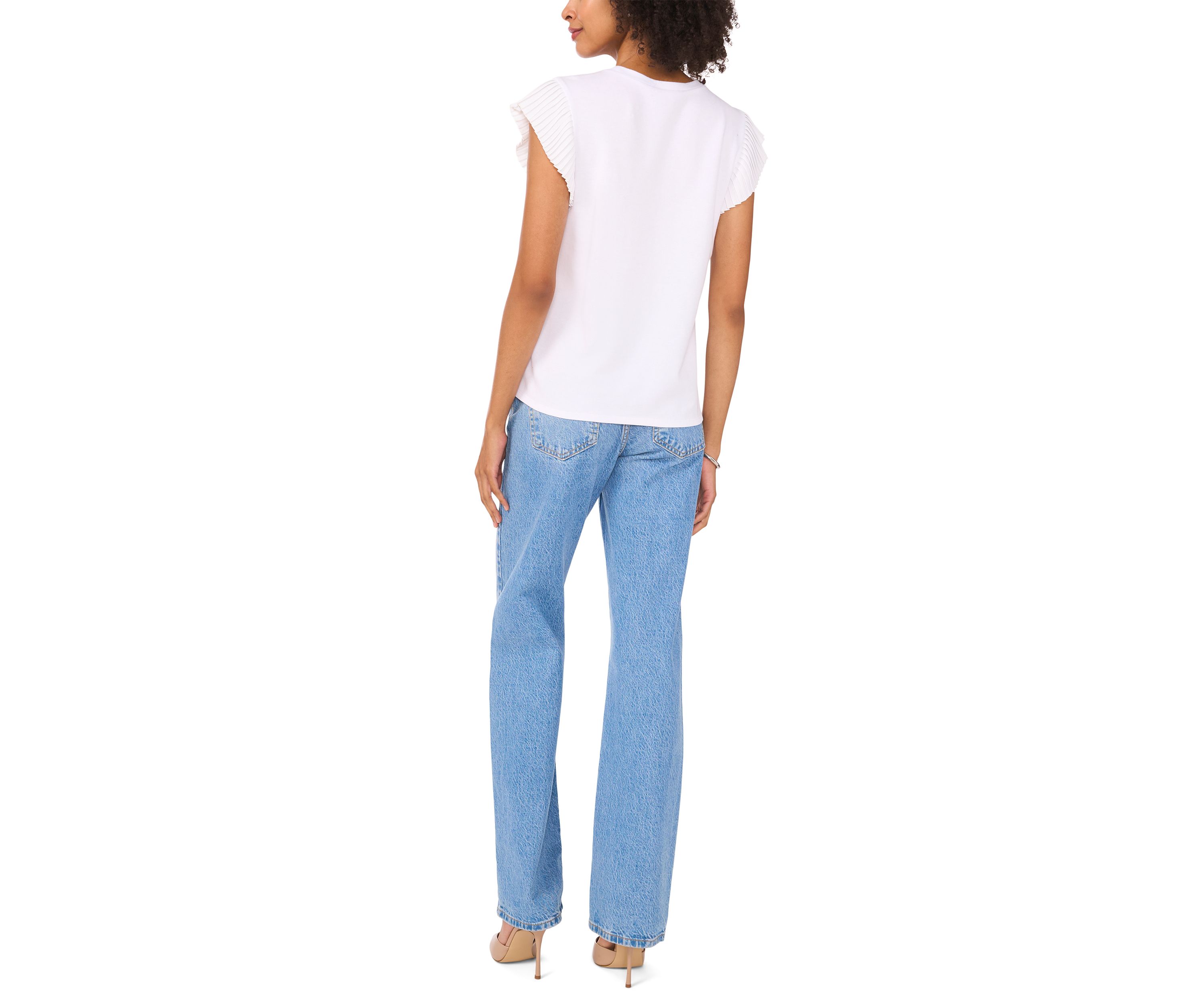 Womens Ruffle Sleeve Mix Media Top