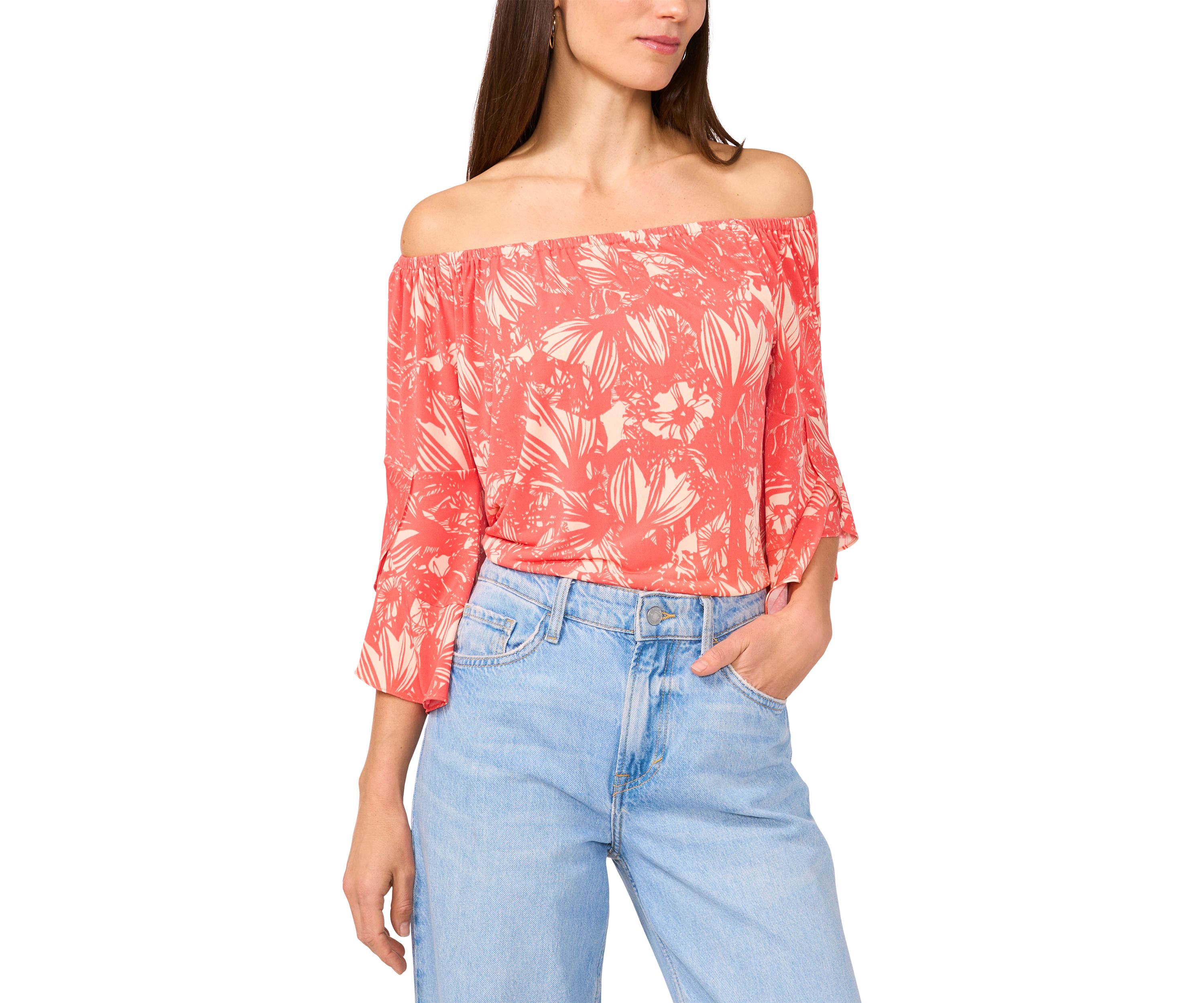 Womens Flare Sleeve Off the Shoulder Top 