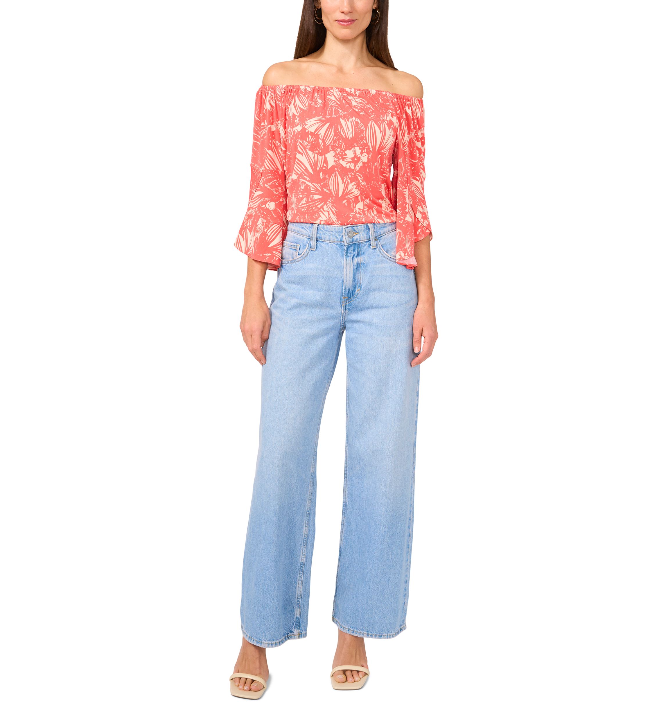 Womens Flare Sleeve Off the Shoulder Top 