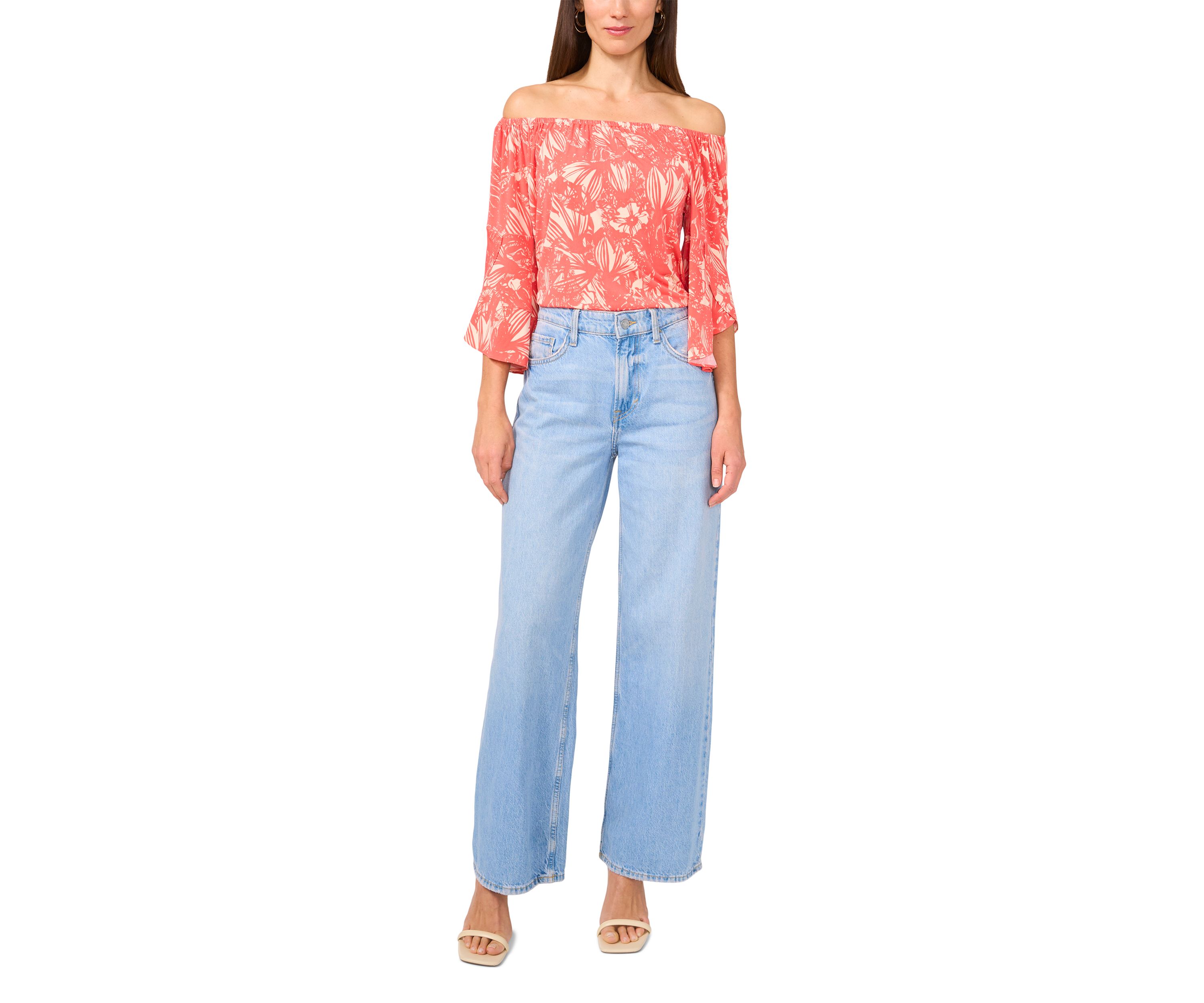 Womens Flare Sleeve Off the Shoulder Top 