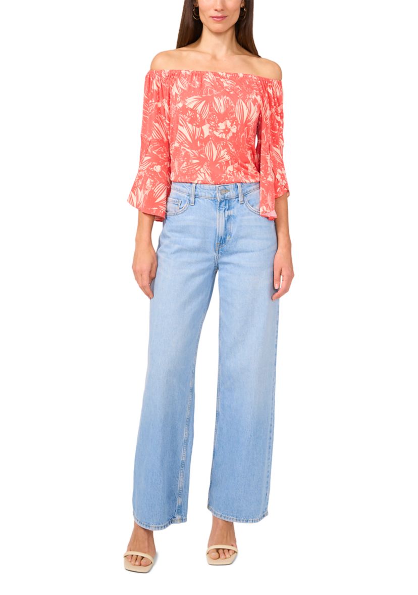 Womens Flare Sleeve Off the Shoulder Top 