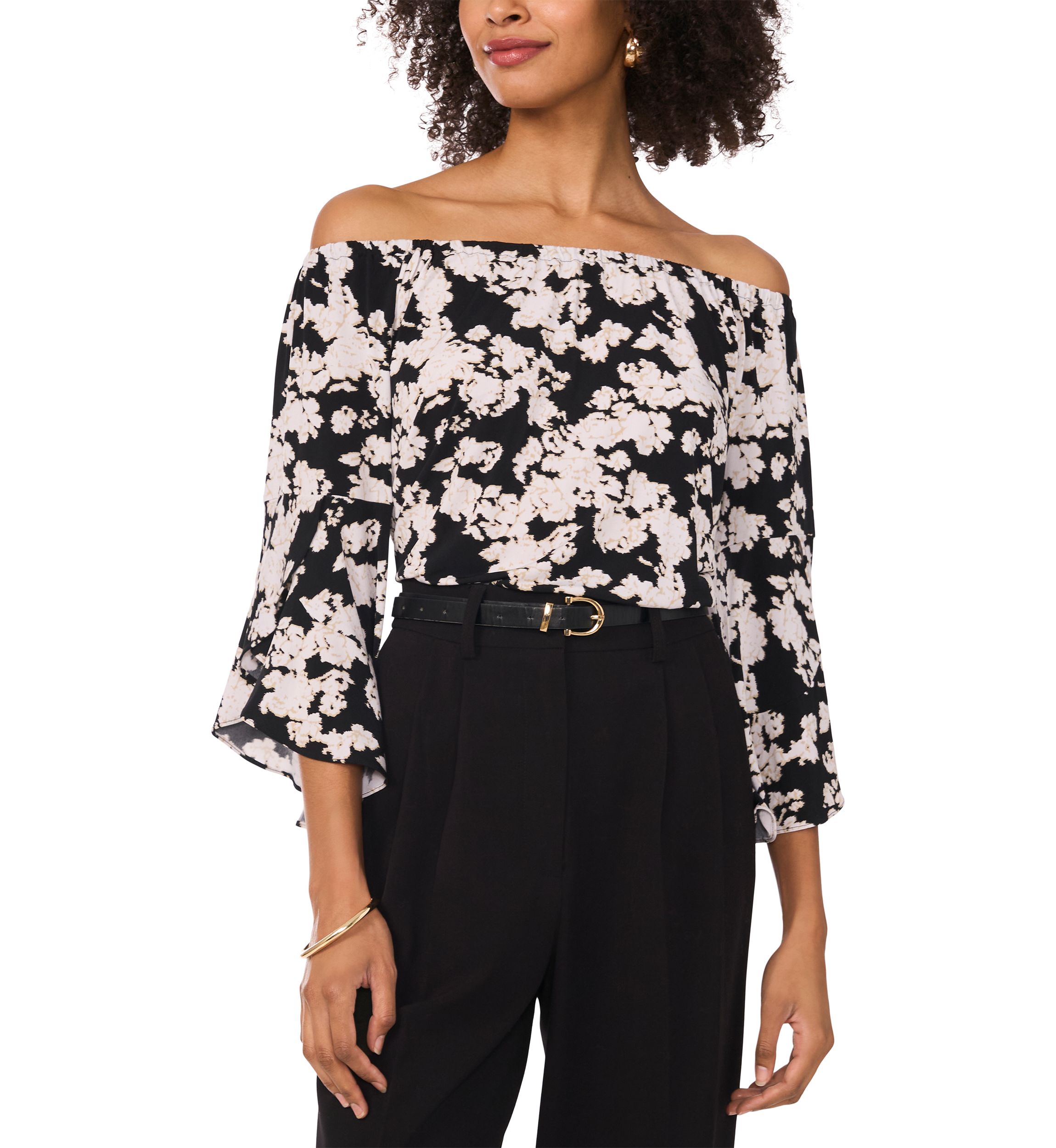 Womens Flutter Sleeve Off the Shoulder Floral Top