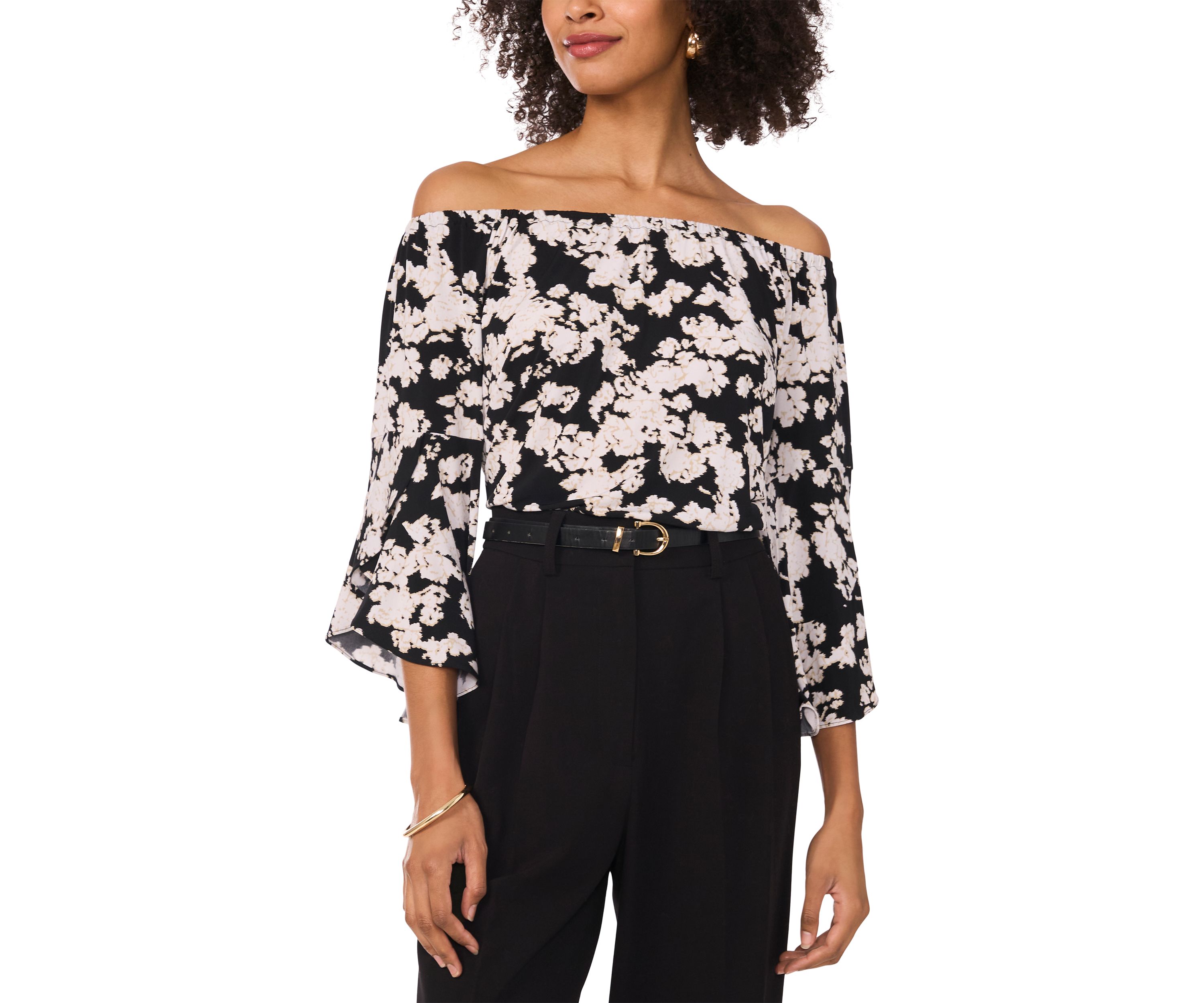 Womens Flutter Sleeve Off the Shoulder Floral Top