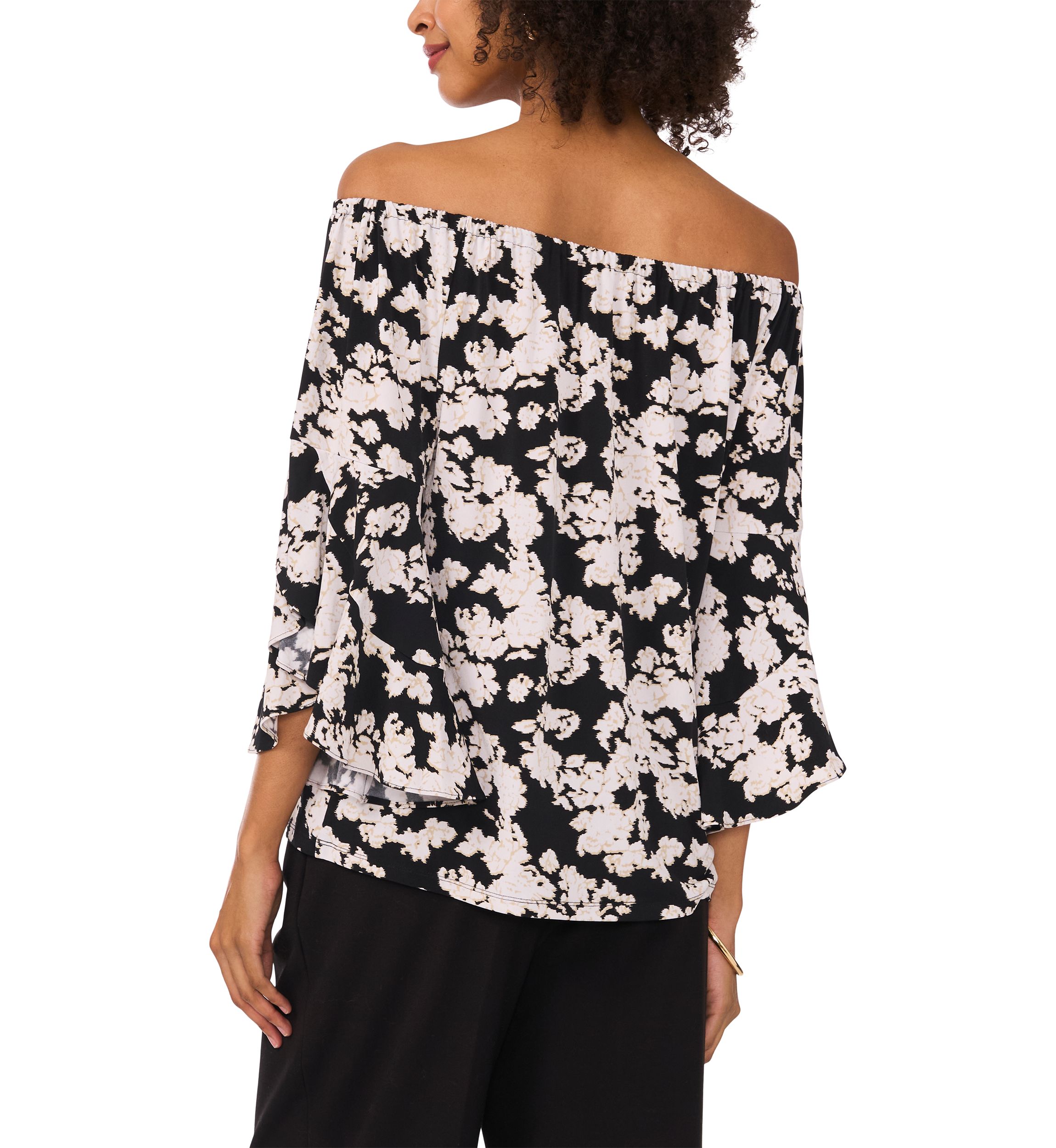 Womens Flutter Sleeve Off the Shoulder Floral Top
