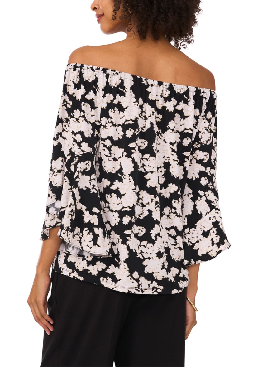 Womens Flutter Sleeve Off the Shoulder Floral Top