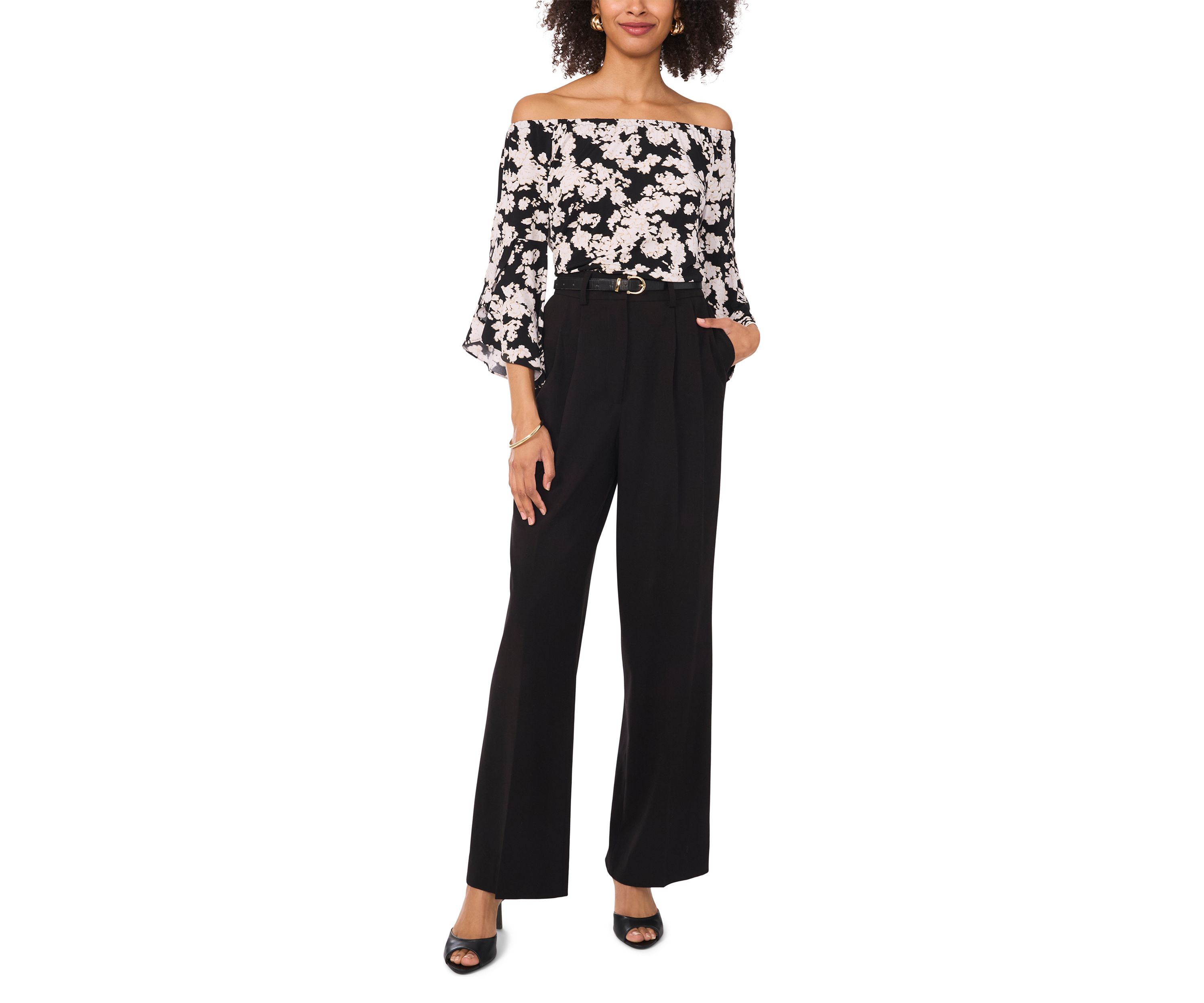 Womens Flutter Sleeve Off the Shoulder Floral Top