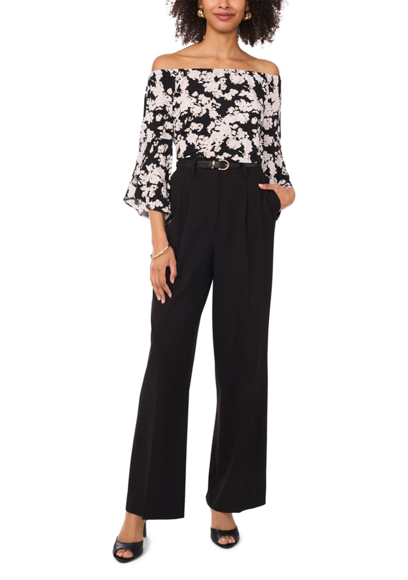 Womens Flutter Sleeve Off the Shoulder Floral Top