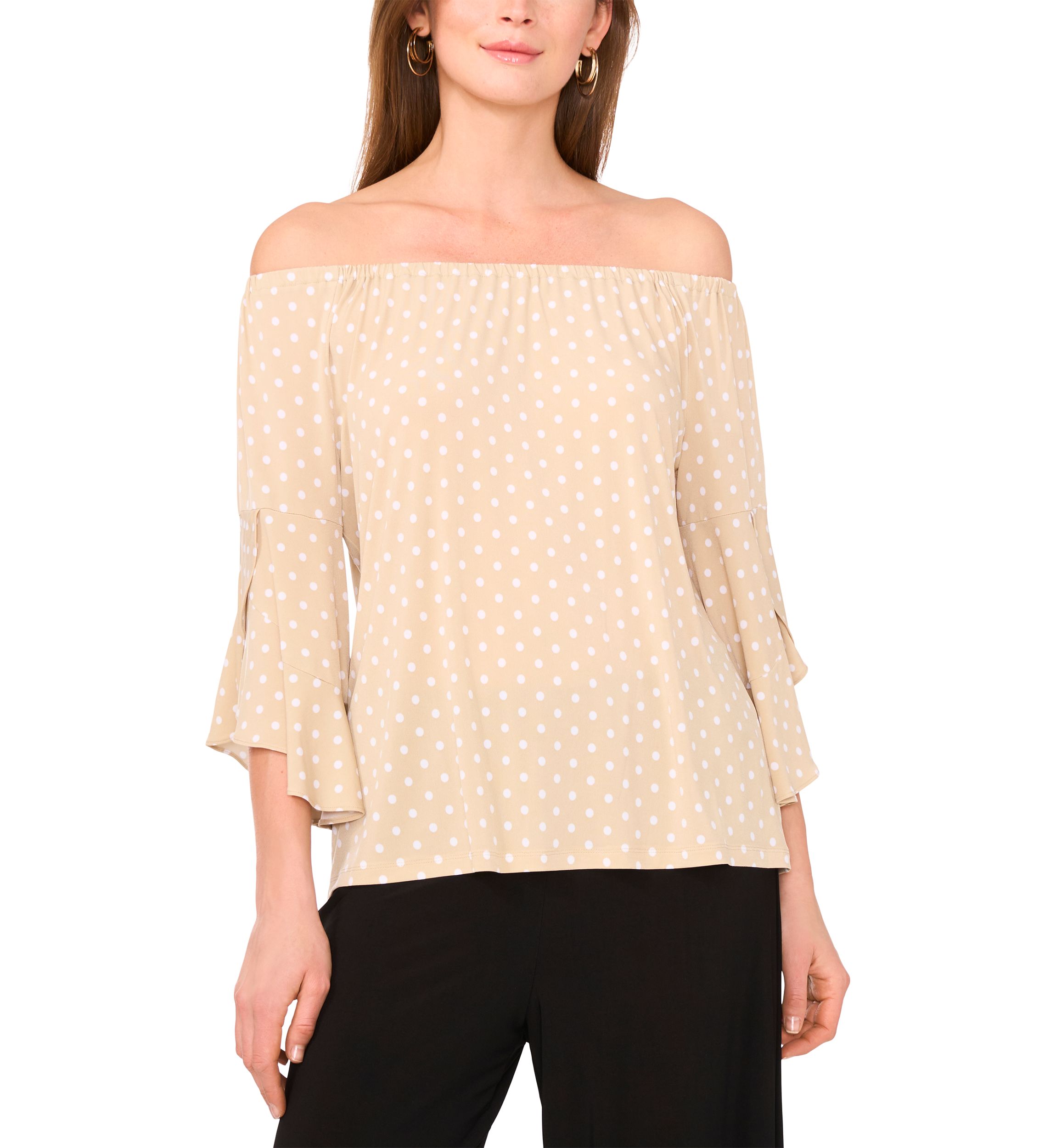 Womens Flutter Sleeve Off the Shoulder Dot Top