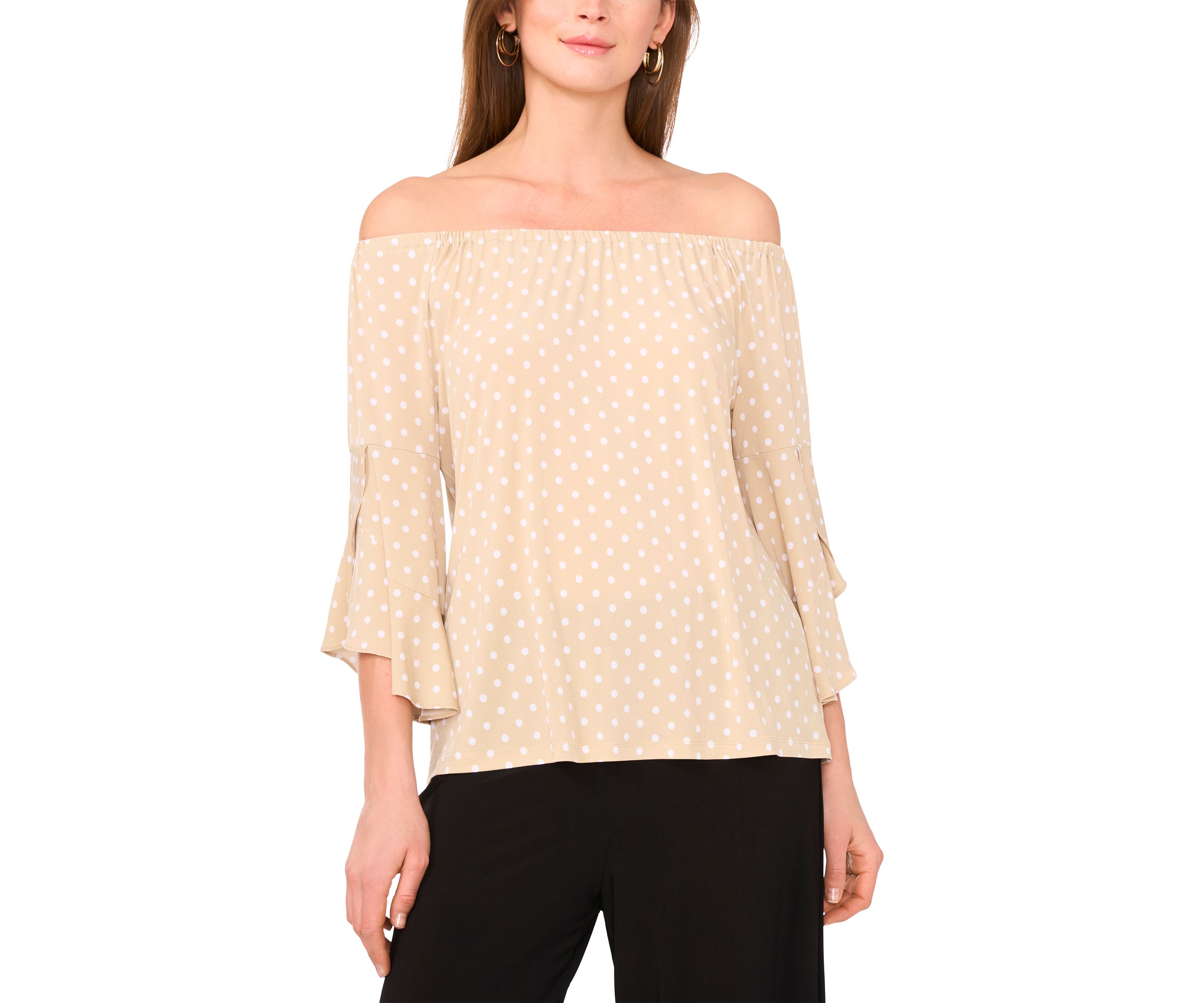 Womens Flutter Sleeve Off the Shoulder Dot Top