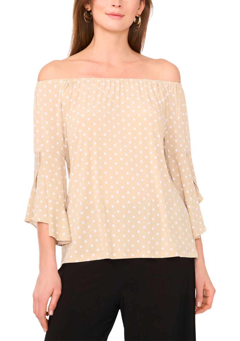 Womens Flutter Sleeve Off the Shoulder Dot Top