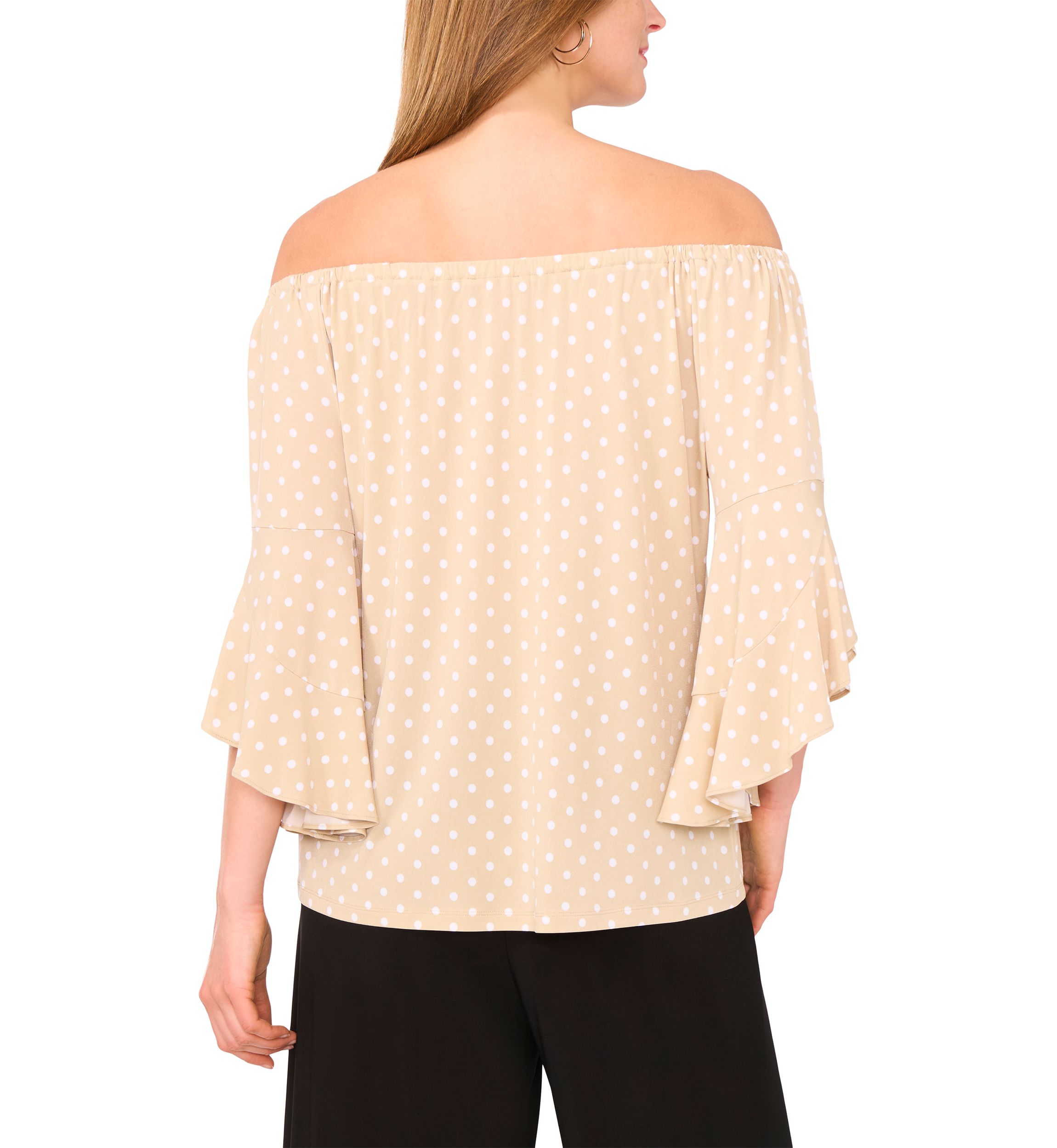 Womens Flutter Sleeve Off the Shoulder Dot Top