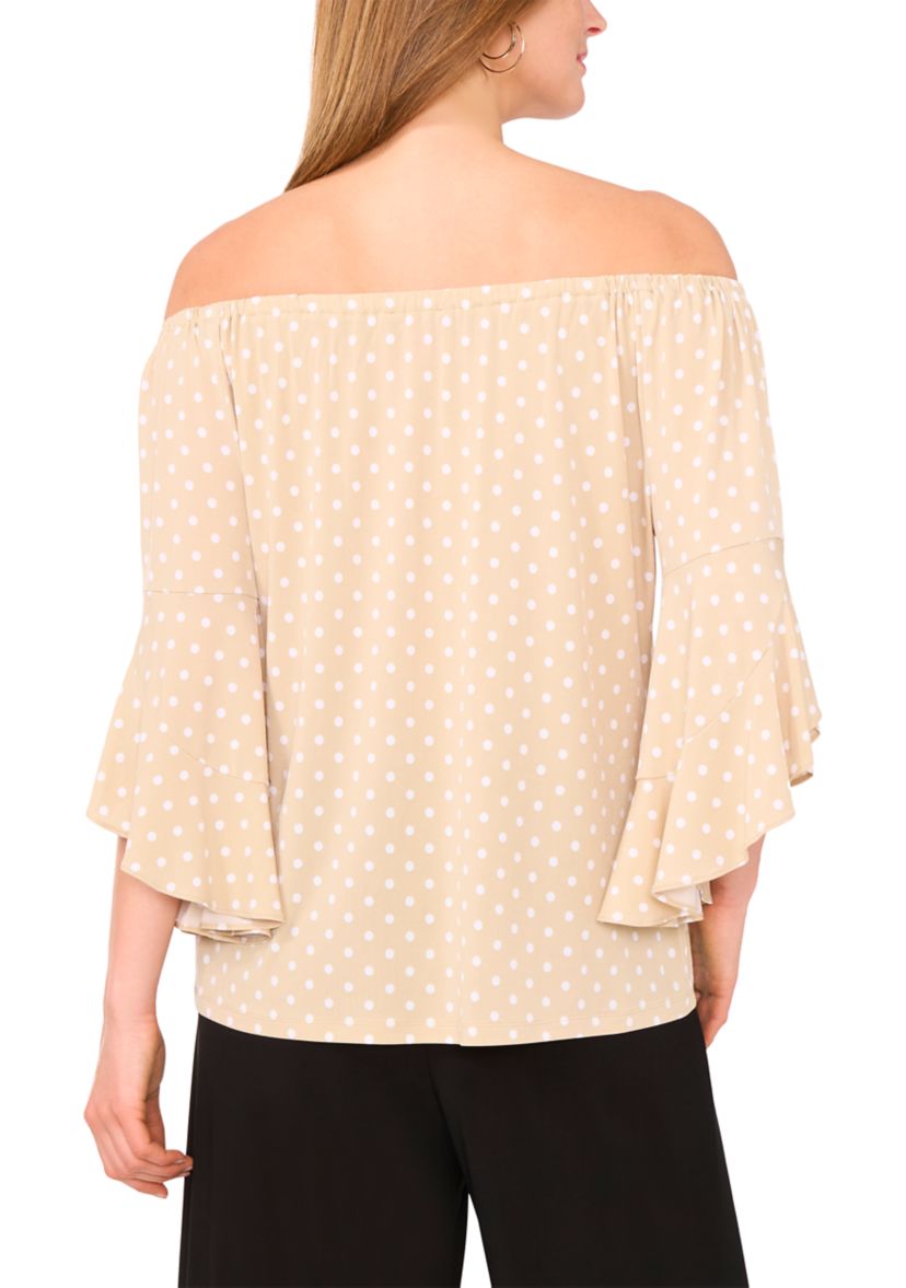 Womens Flutter Sleeve Off the Shoulder Dot Top