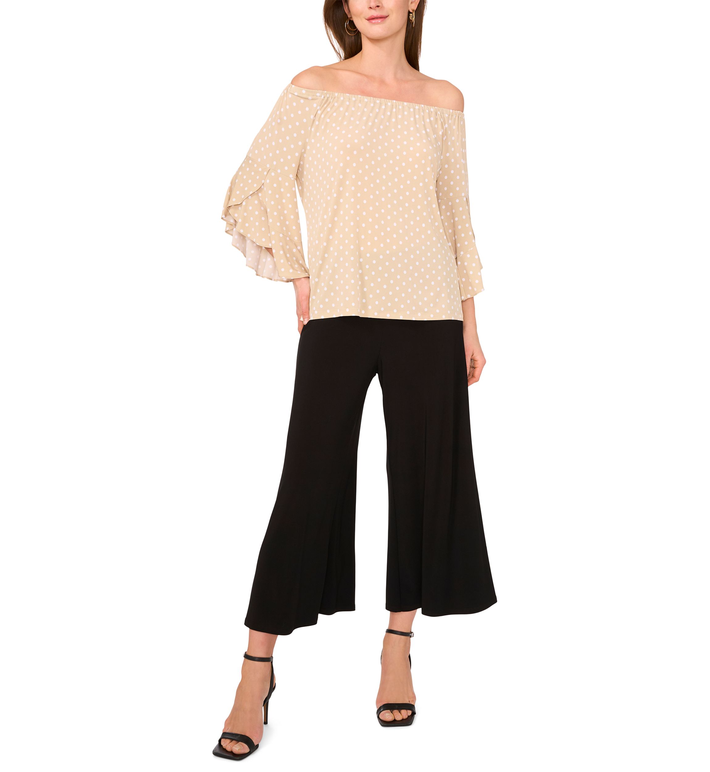 Womens Flutter Sleeve Off the Shoulder Dot Top