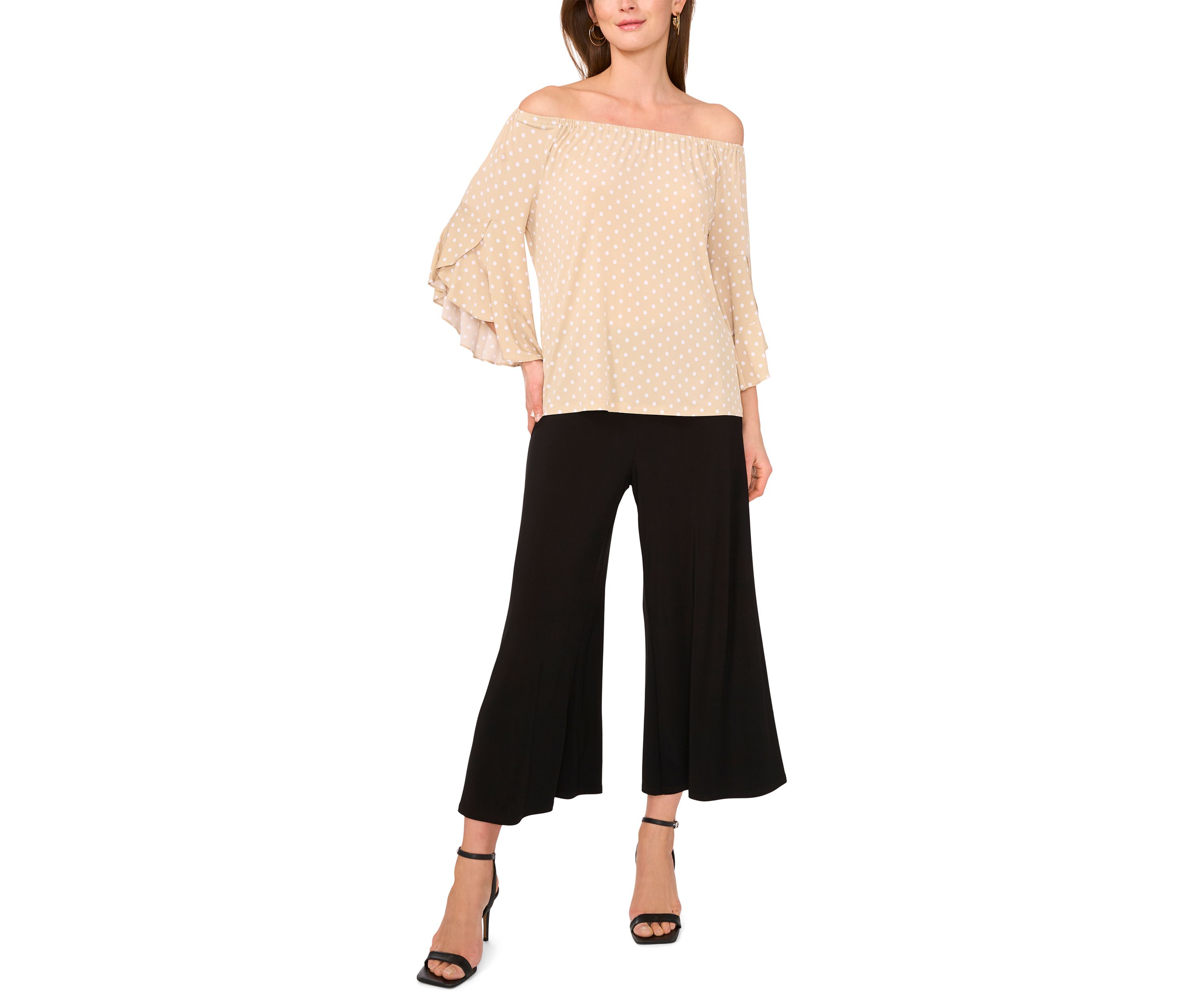 Womens Flutter Sleeve Off the Shoulder Dot Top