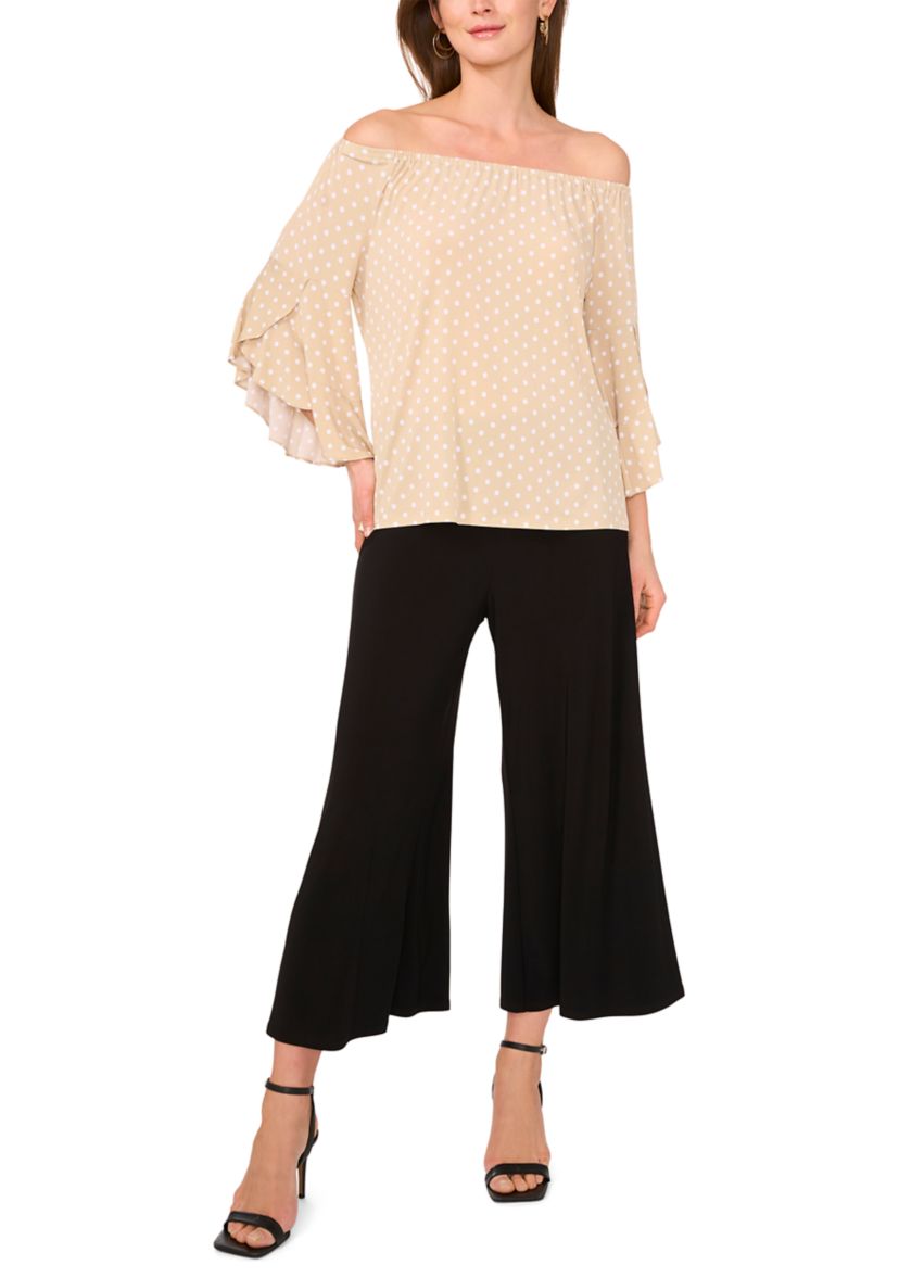 Womens Flutter Sleeve Off the Shoulder Dot Top