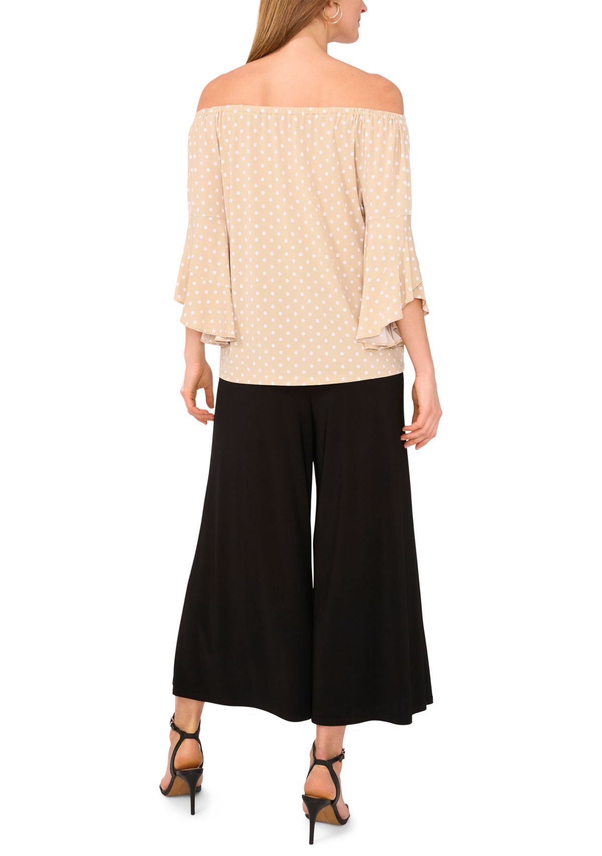 Womens Flutter Sleeve Off the Shoulder Dot Top