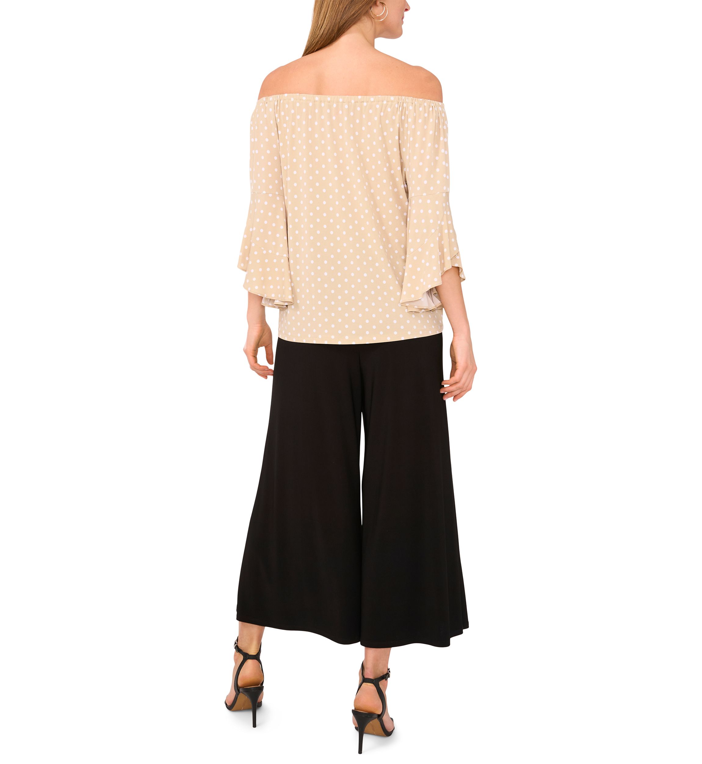 Womens Flutter Sleeve Off the Shoulder Dot Top