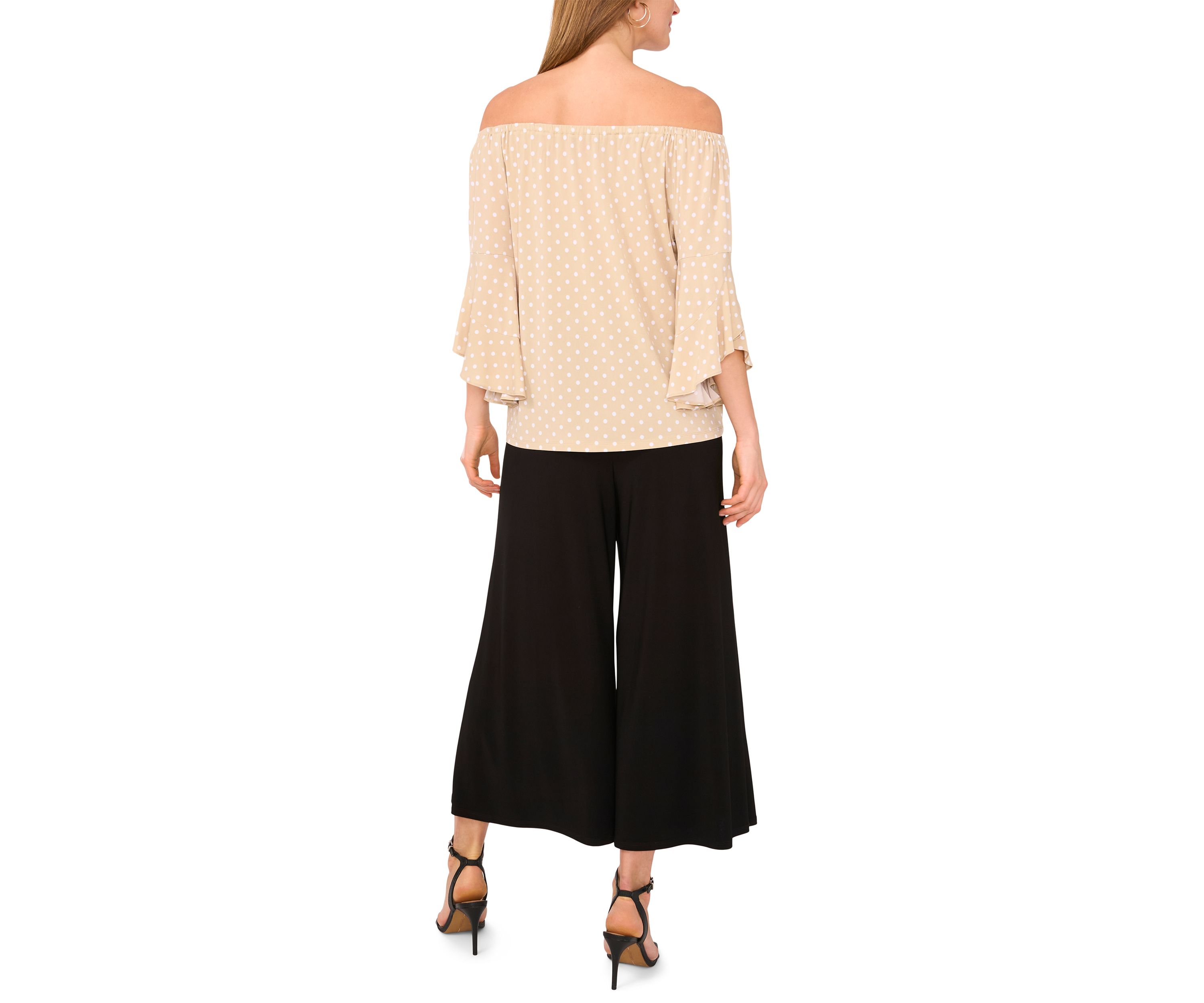 Womens Flutter Sleeve Off the Shoulder Dot Top
