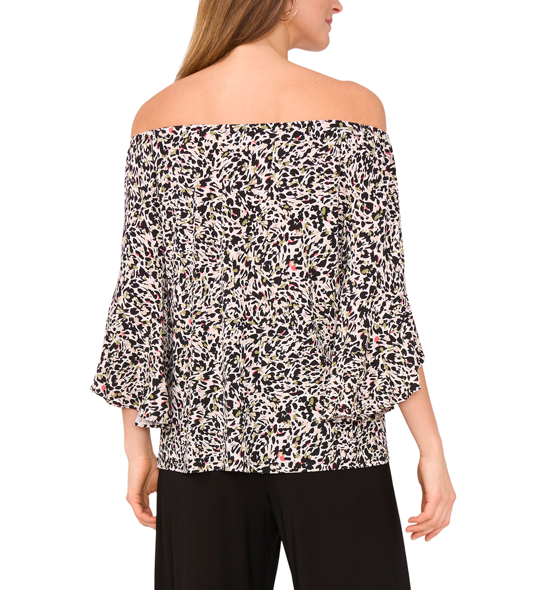 Womens Flutter Sleeve Off the Shoulder Animal Print Top