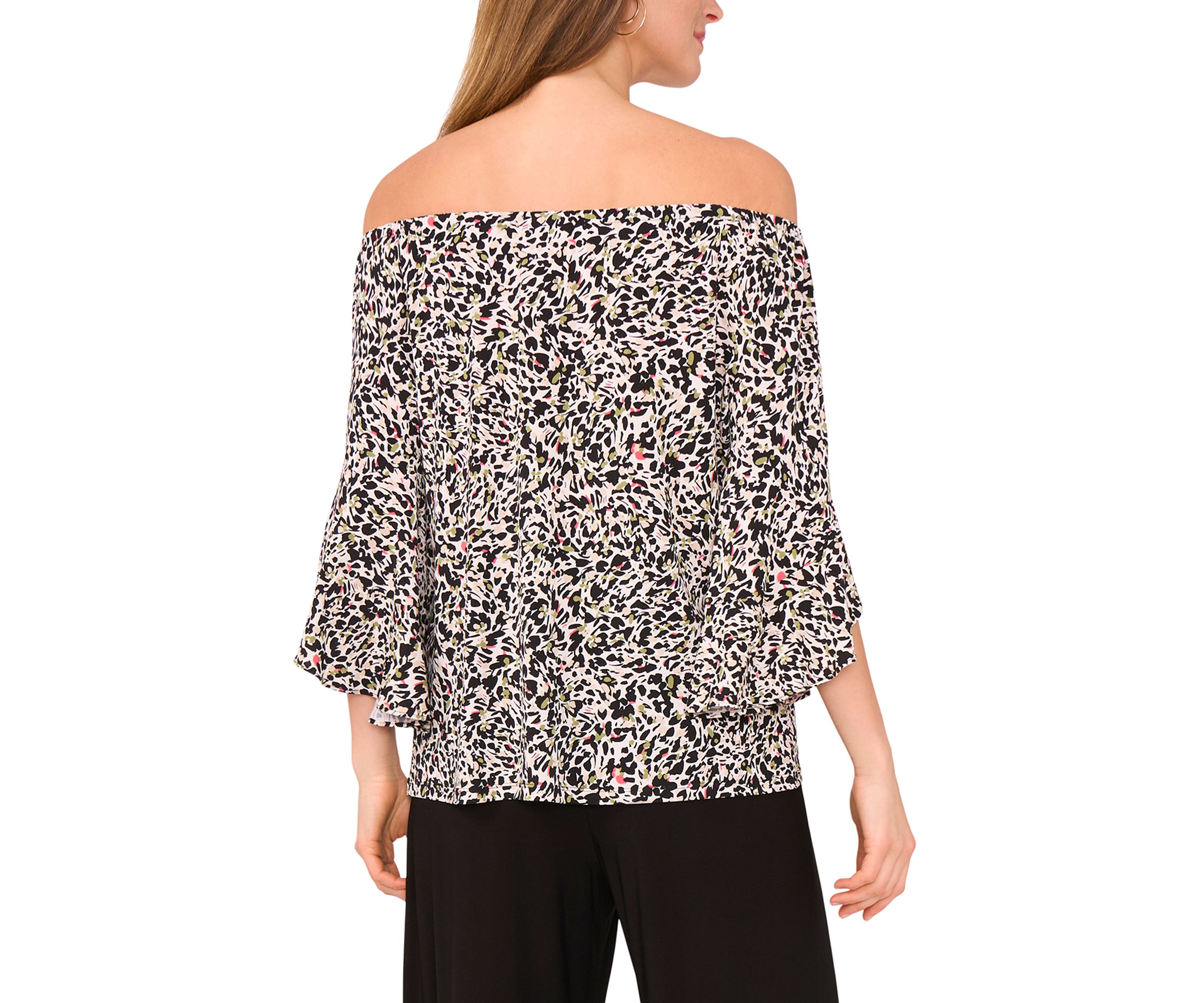 Womens Flutter Sleeve Off the Shoulder Animal Print Top