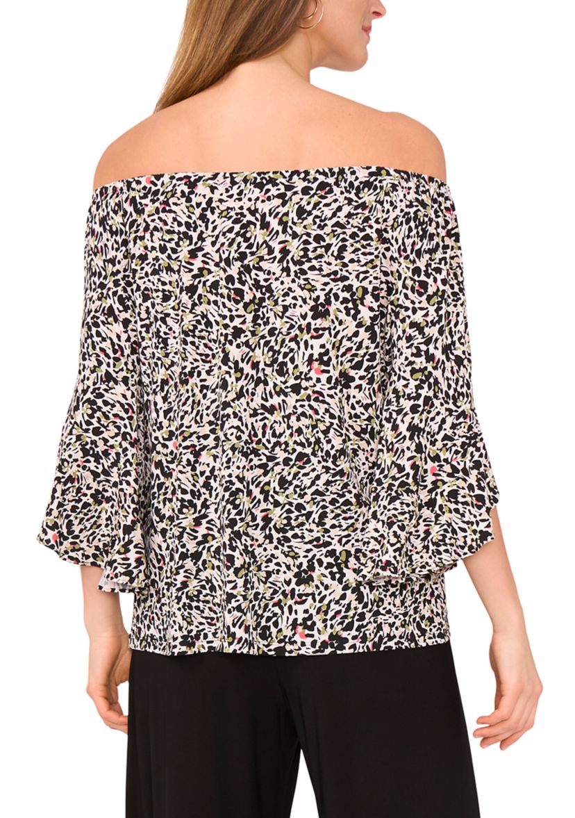 Womens Flutter Sleeve Off the Shoulder Animal Print Top