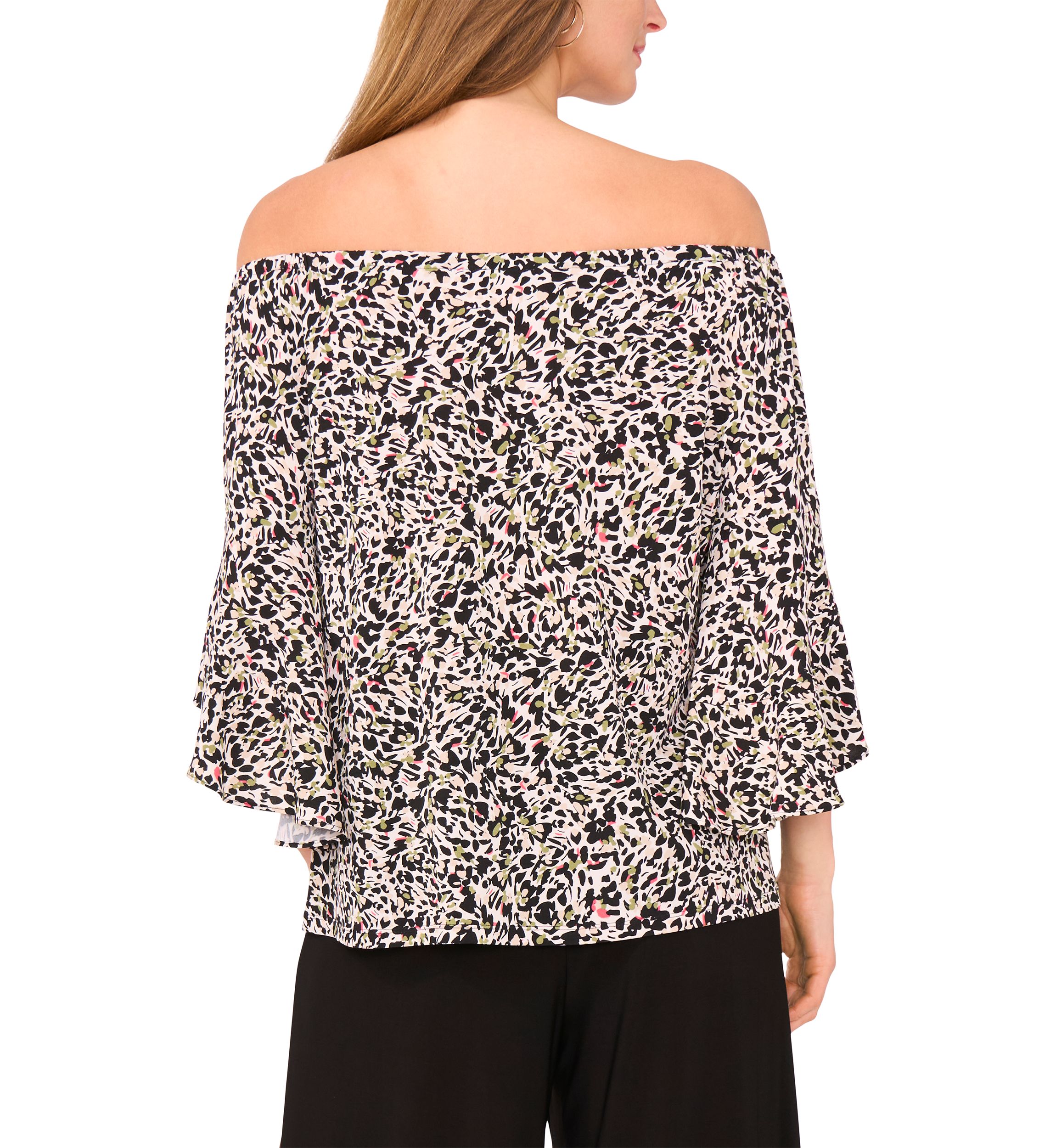 Womens Flutter Sleeve Off the Shoulder Animal Print Top