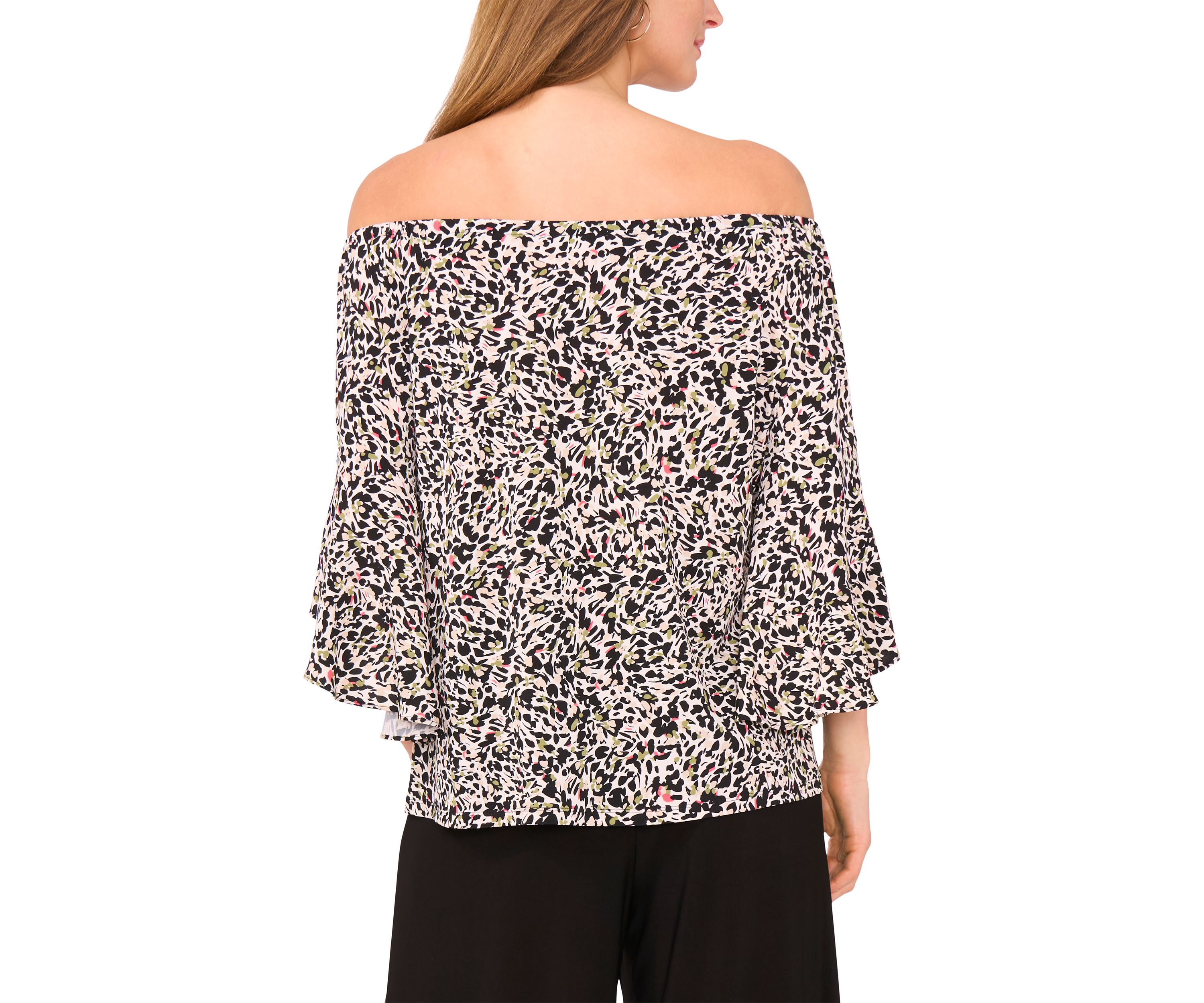 Womens Flutter Sleeve Off the Shoulder Animal Print Top