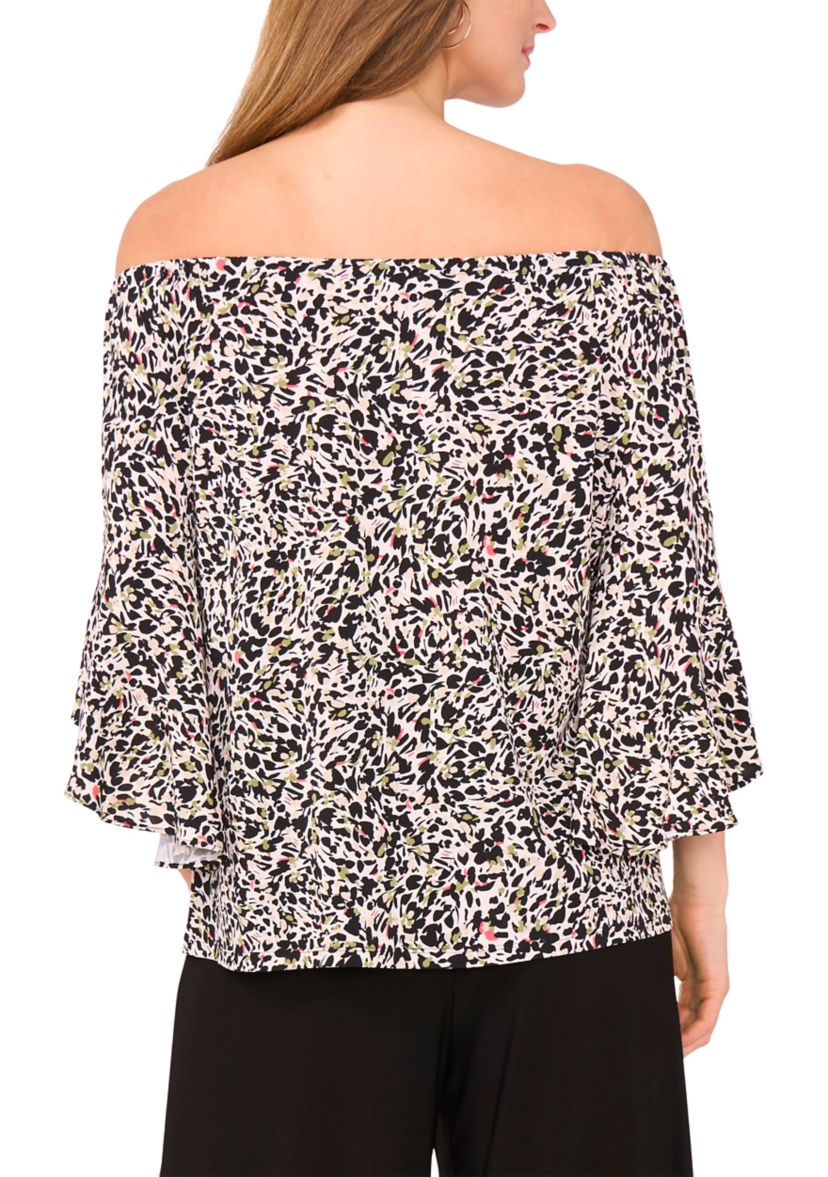 Womens Flutter Sleeve Off the Shoulder Animal Print Top